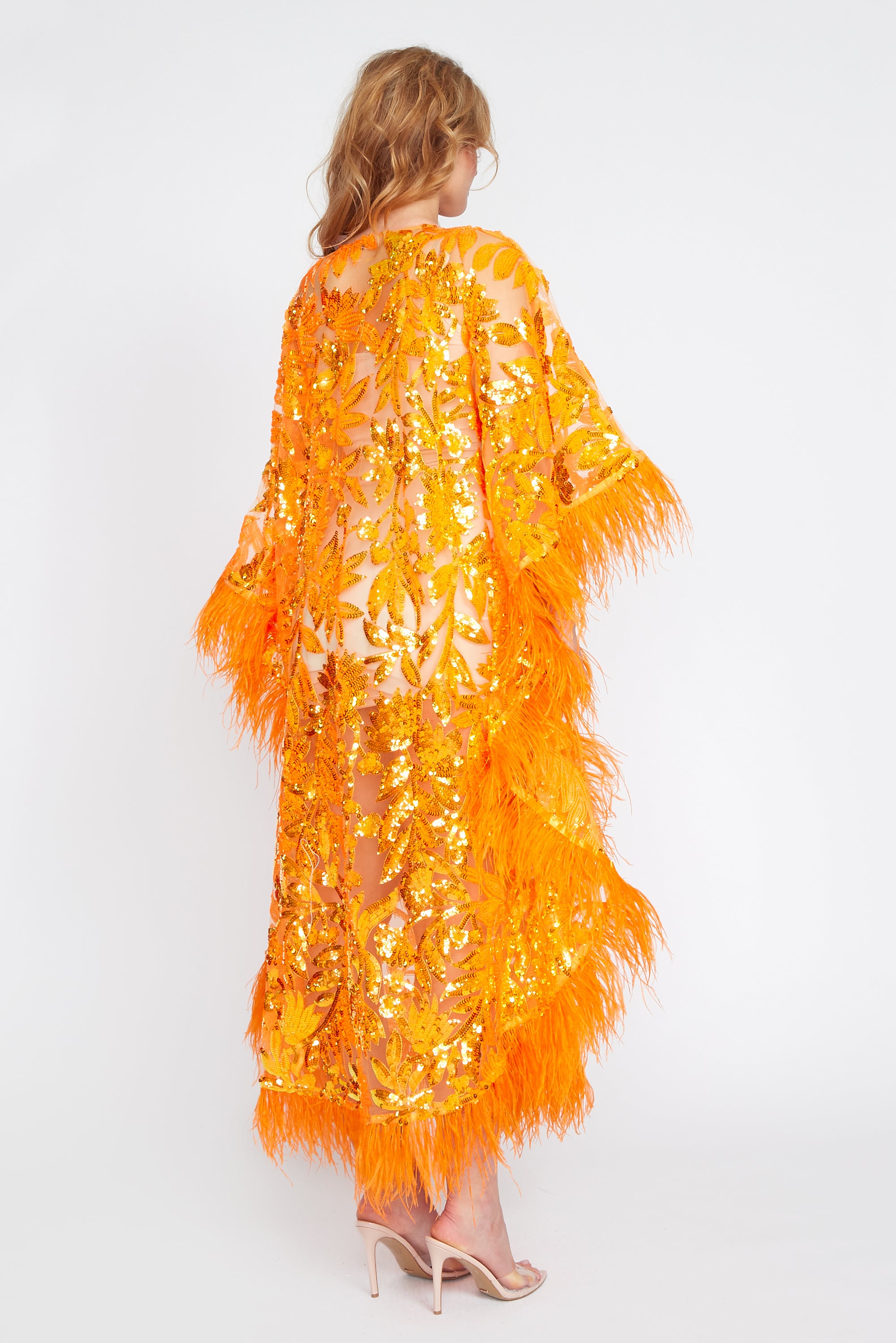 Neon Orange Glamour Sequin Kaftan