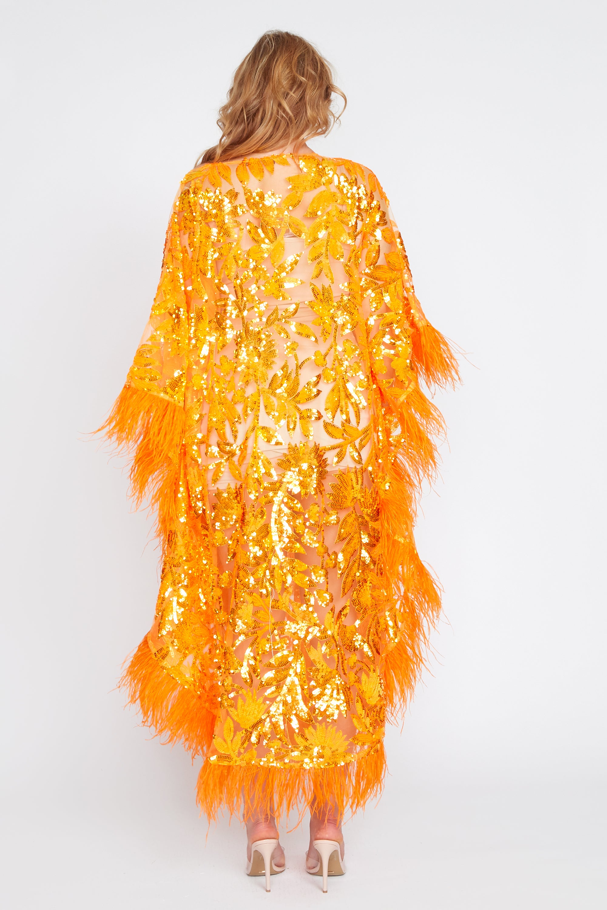 Neon Orange Glamour Sequin Kaftan