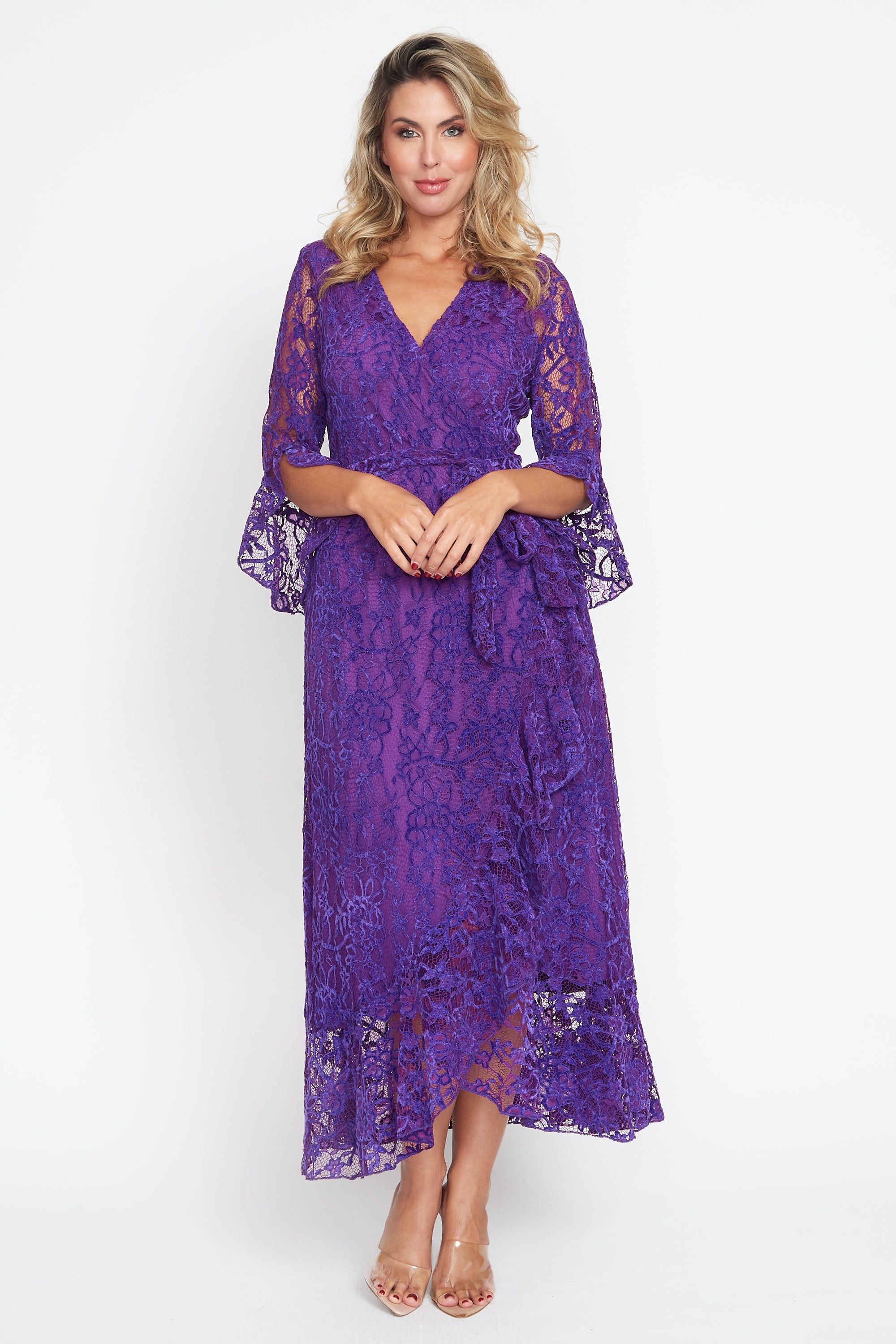 Purple Lace Wrap Dress