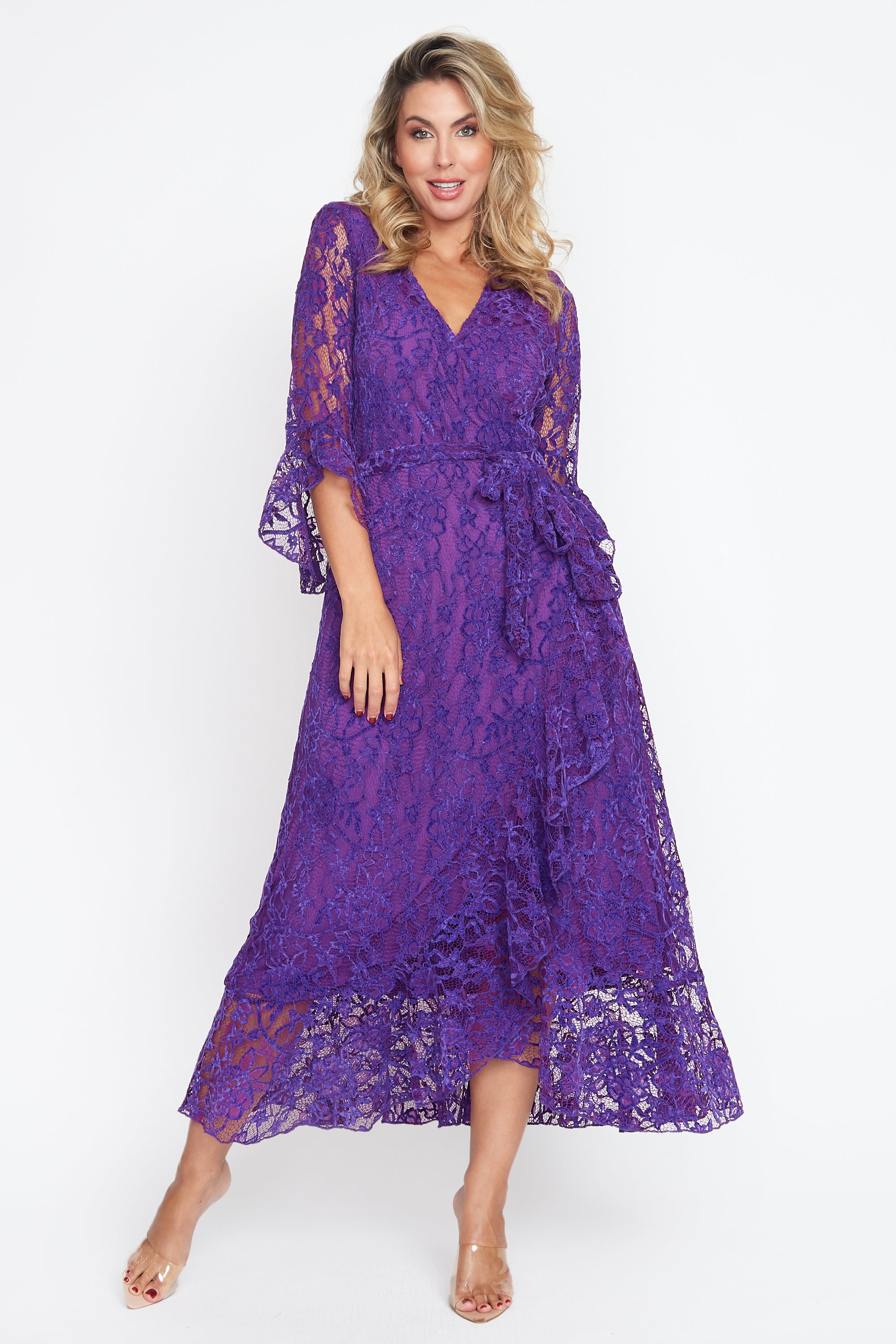 Purple Lace Wrap Dress