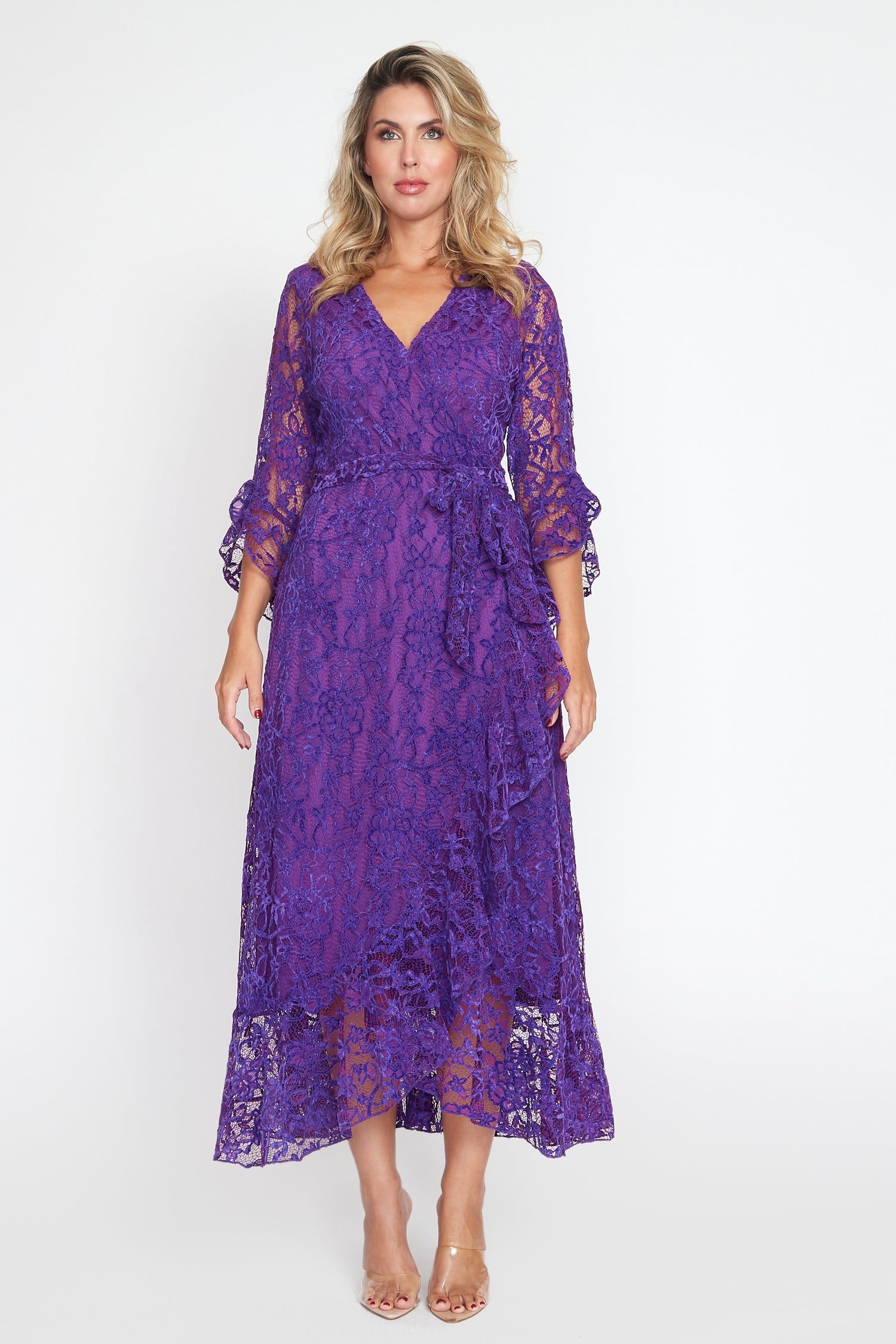 Purple Lace Wrap Dress