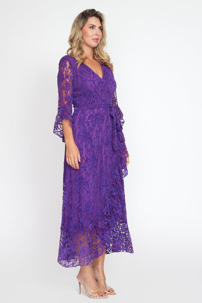 Purple Lace Wrap Dress