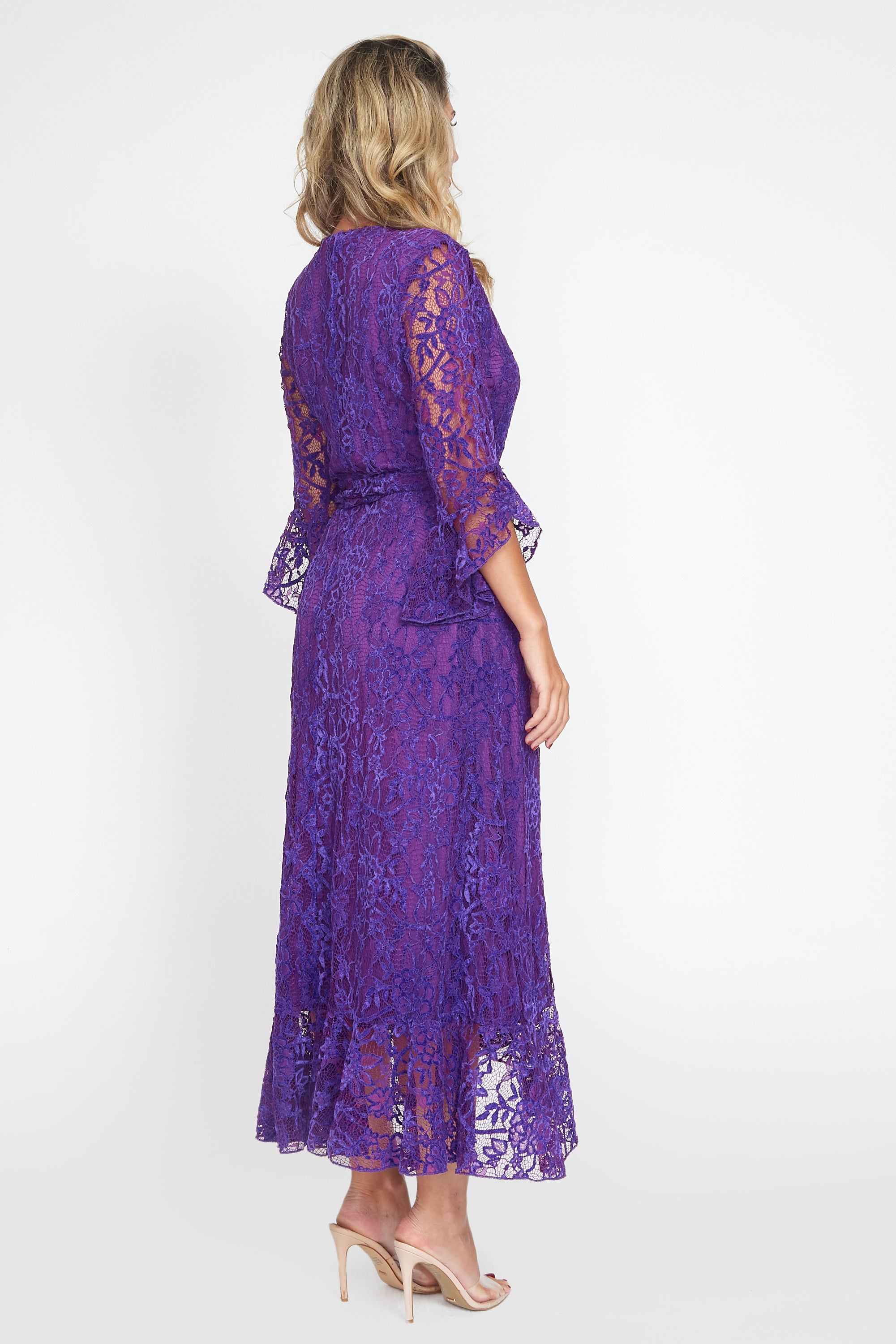 Purple Lace Wrap Dress