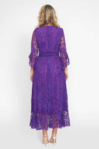 Purple Lace Wrap Dress