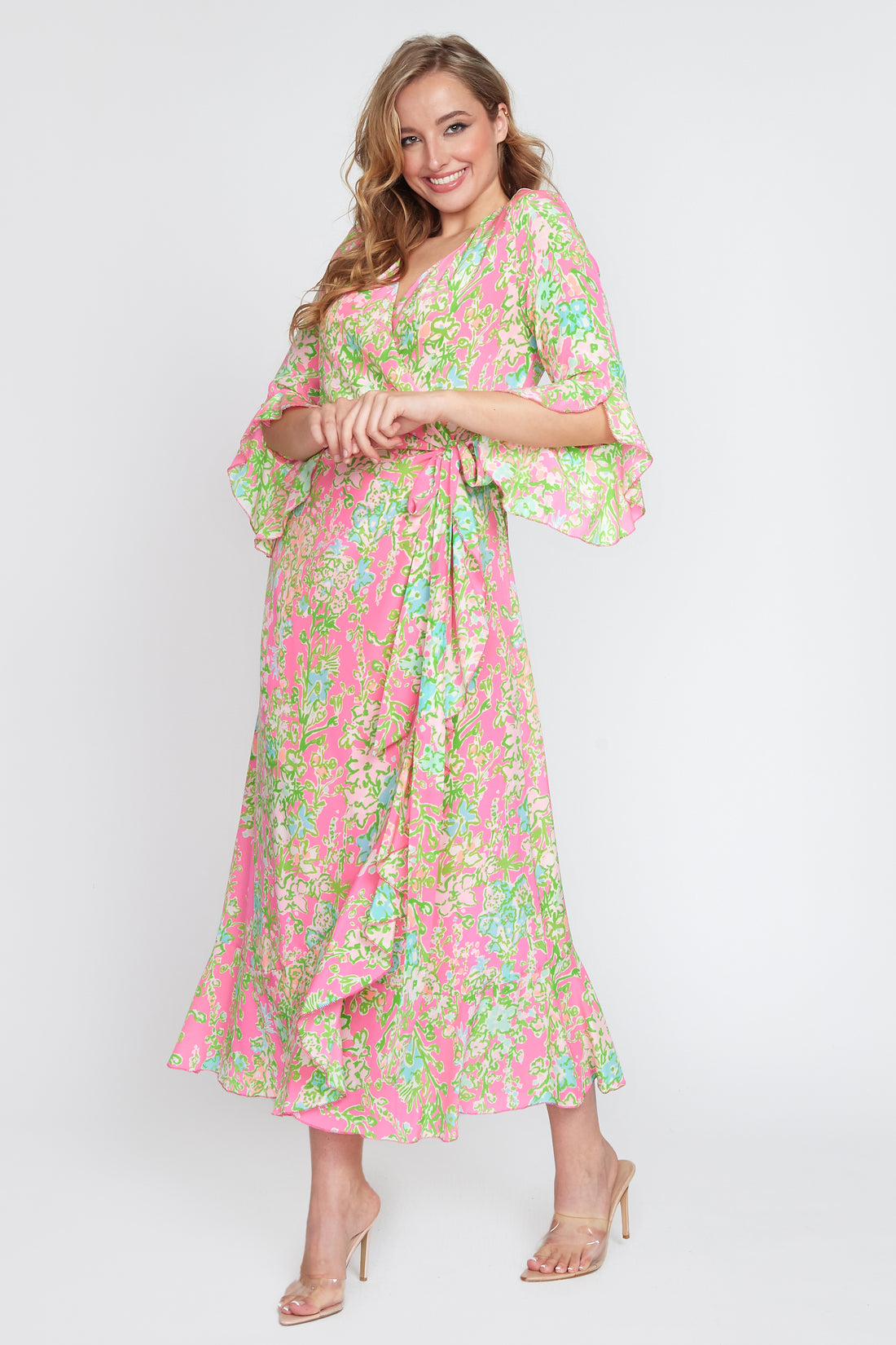 Pink and Green Wrap Dress