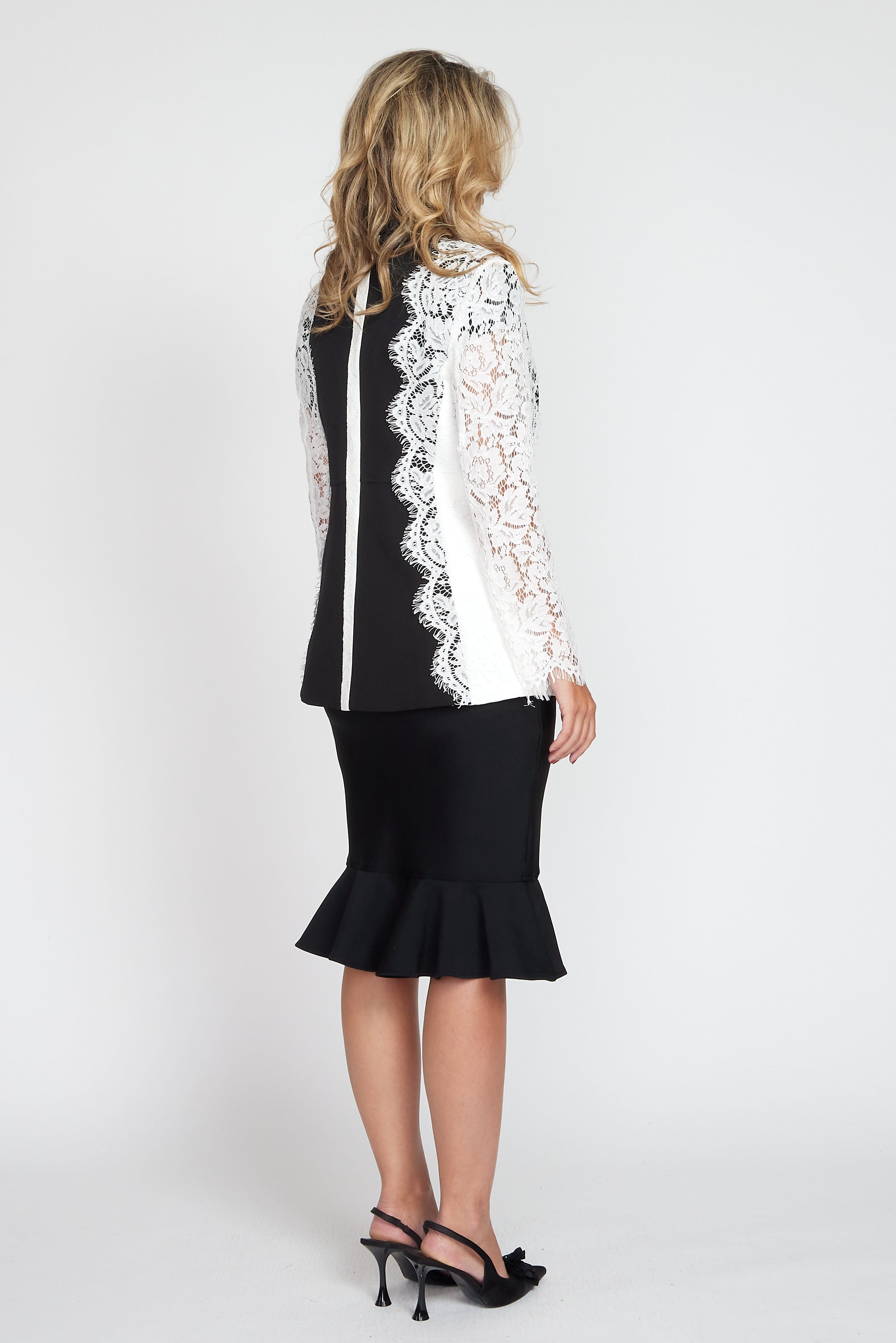 Black and White Classic Jacket with Lace Detailing