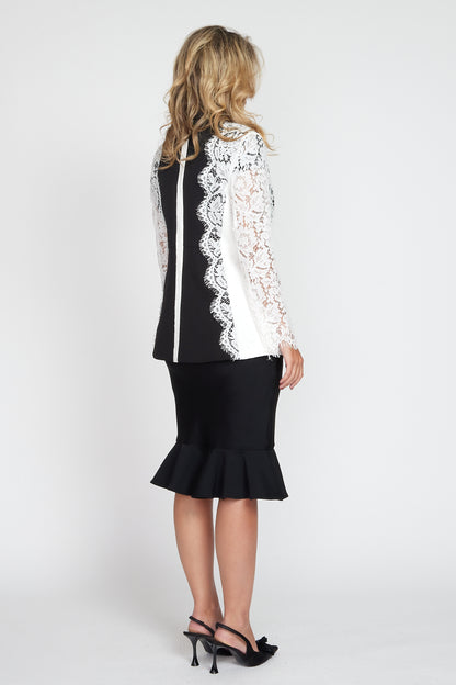 Black and White Classic Jacket with Lace Detailing