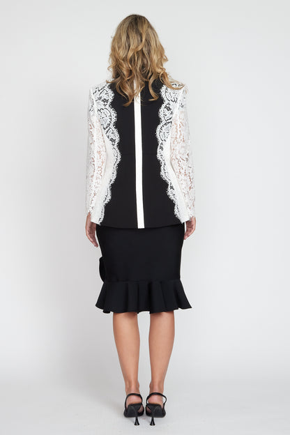 Black and White Classic Jacket with Lace Detailing