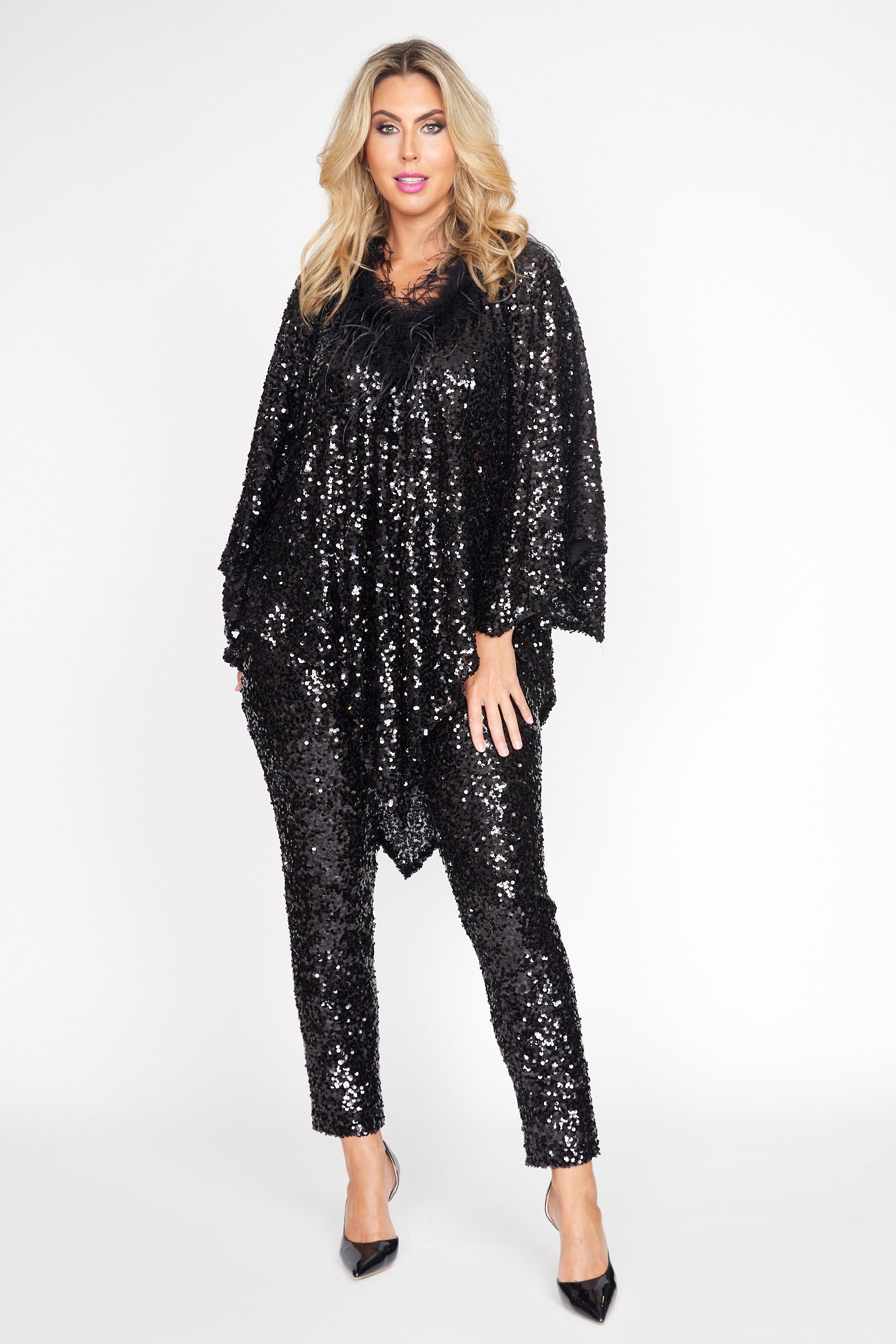 Black Sequin Angle Top