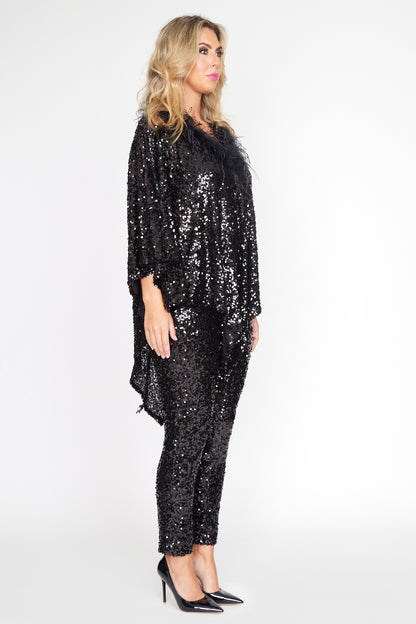 Black Sequin Angle Top