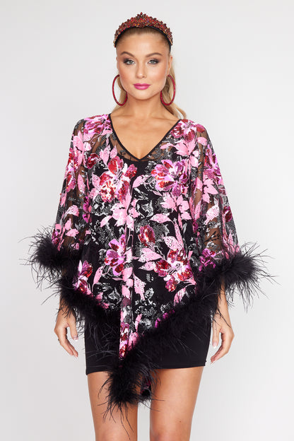 Cherry Blossom Sequin Poncho