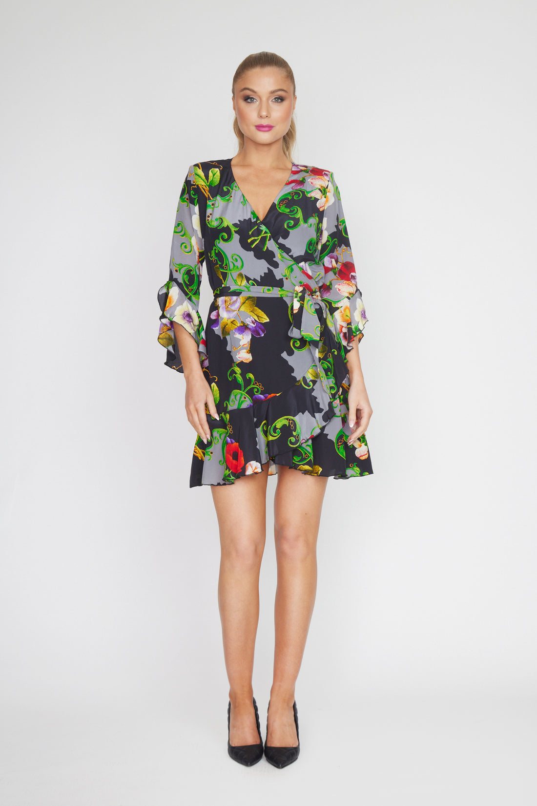 Filigree Floral Wrap Dress (Short)