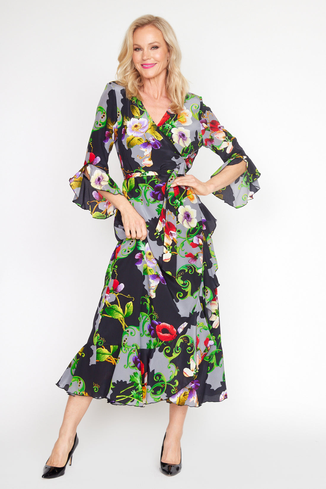 Filigree Floral Wrap Dress (Long)