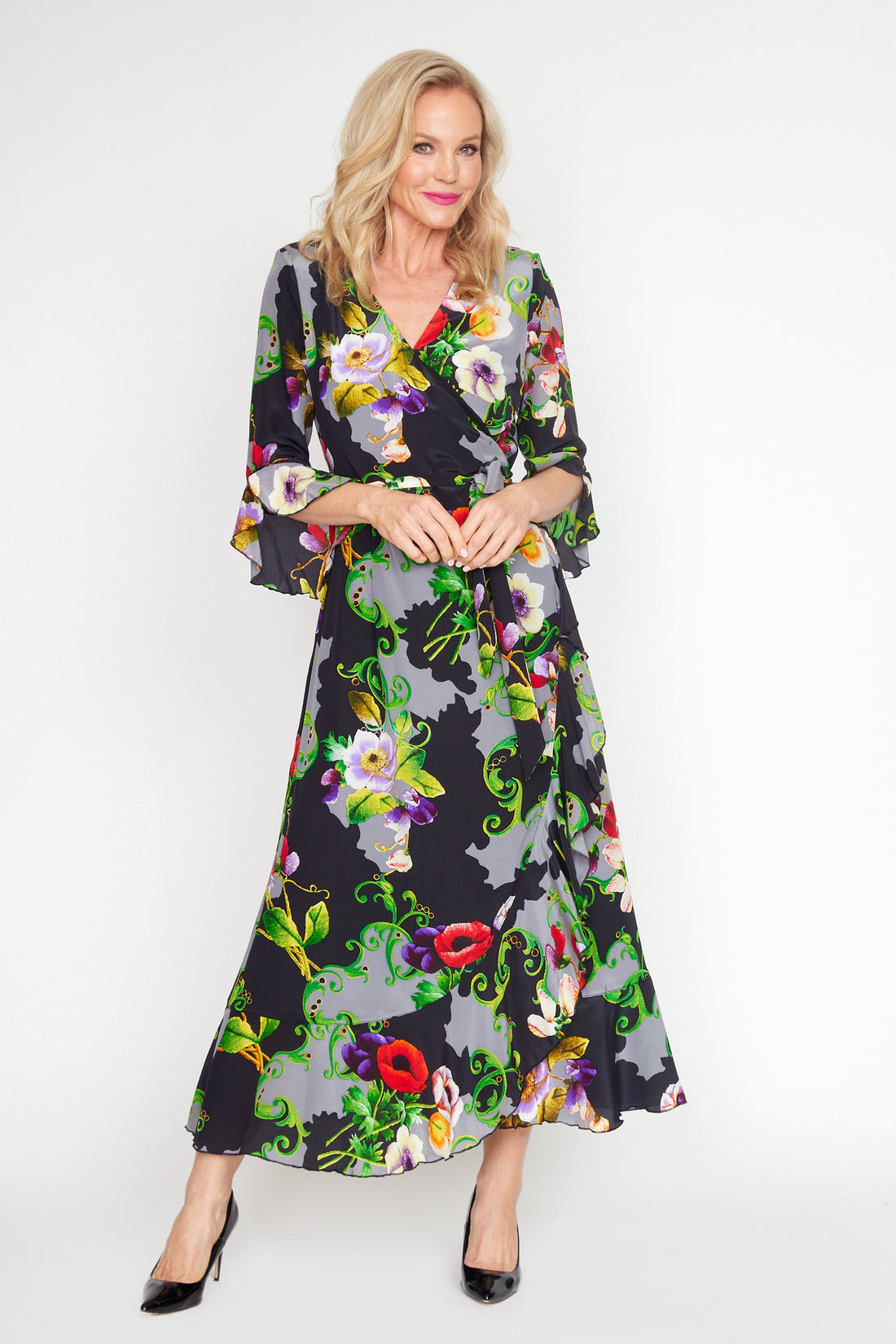 Filigree Floral Wrap Dress (Long)