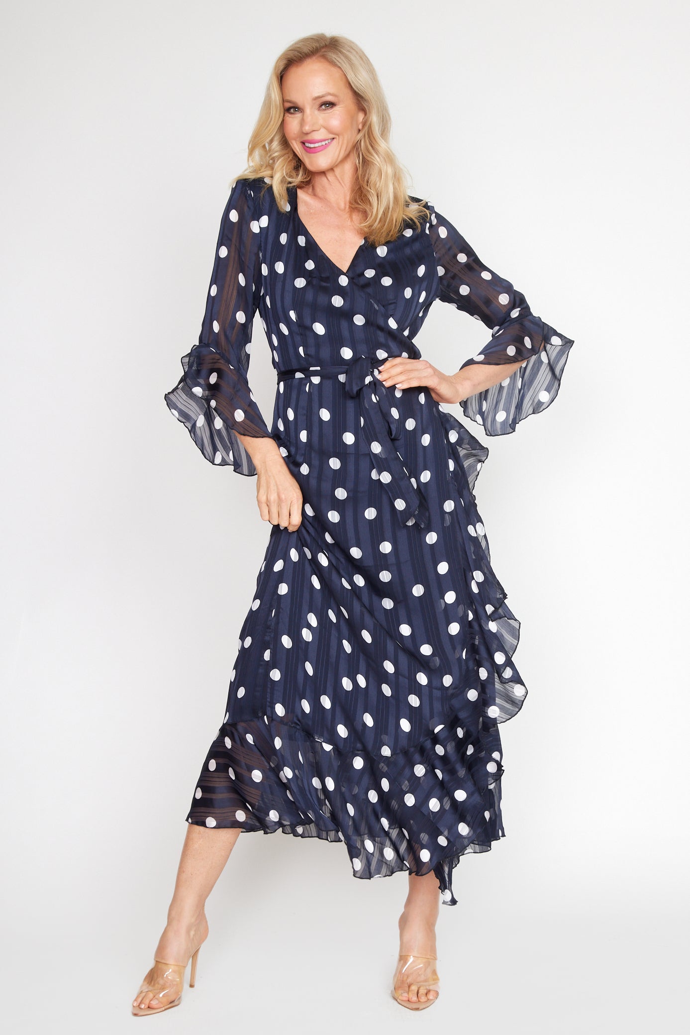 Nautical Polka Dot Wrap Dress (Long)