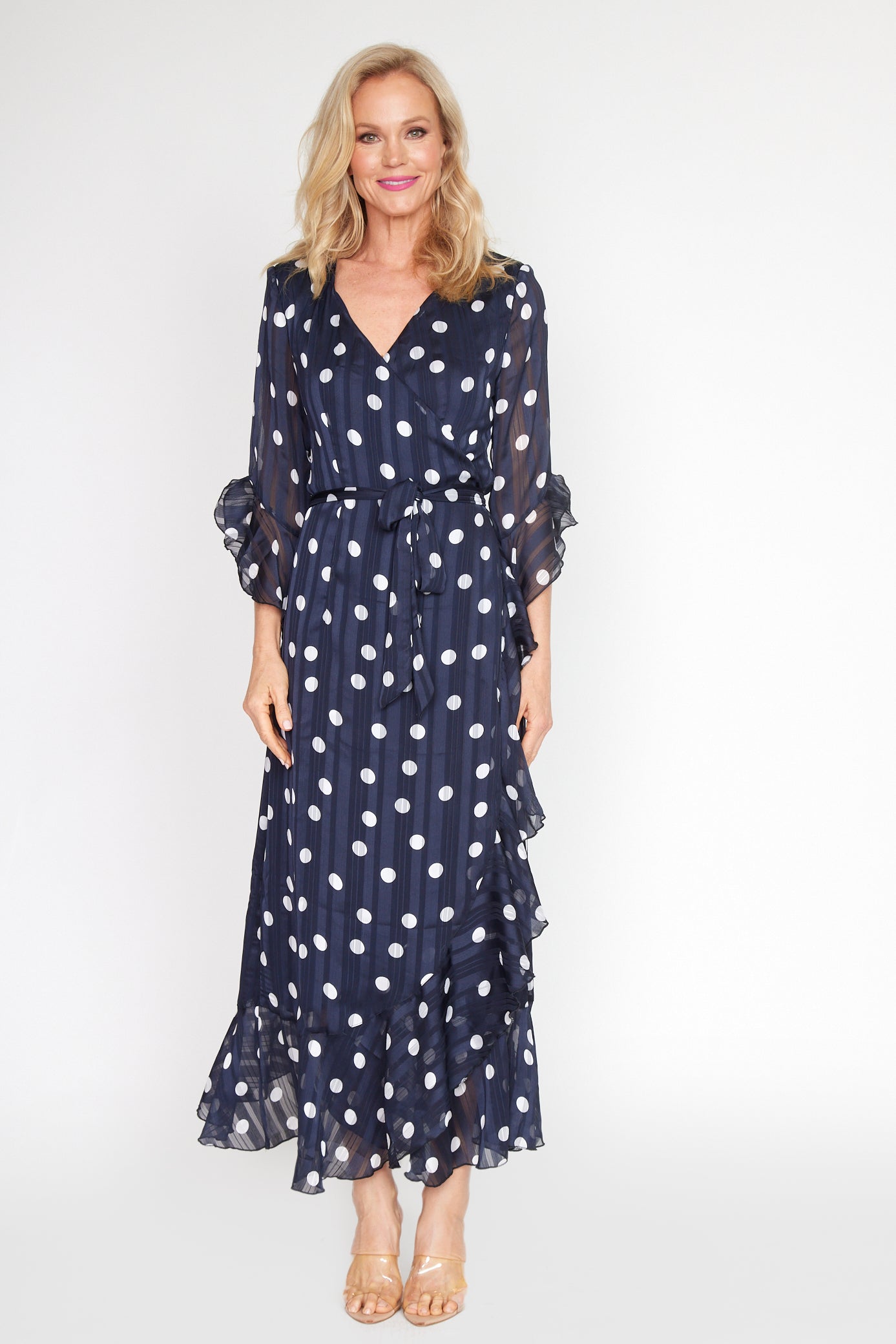 Nautical Polka Dot Wrap Dress (Long)