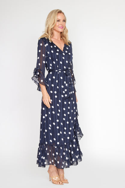 Nautical Polka Dot Wrap Dress (Long)