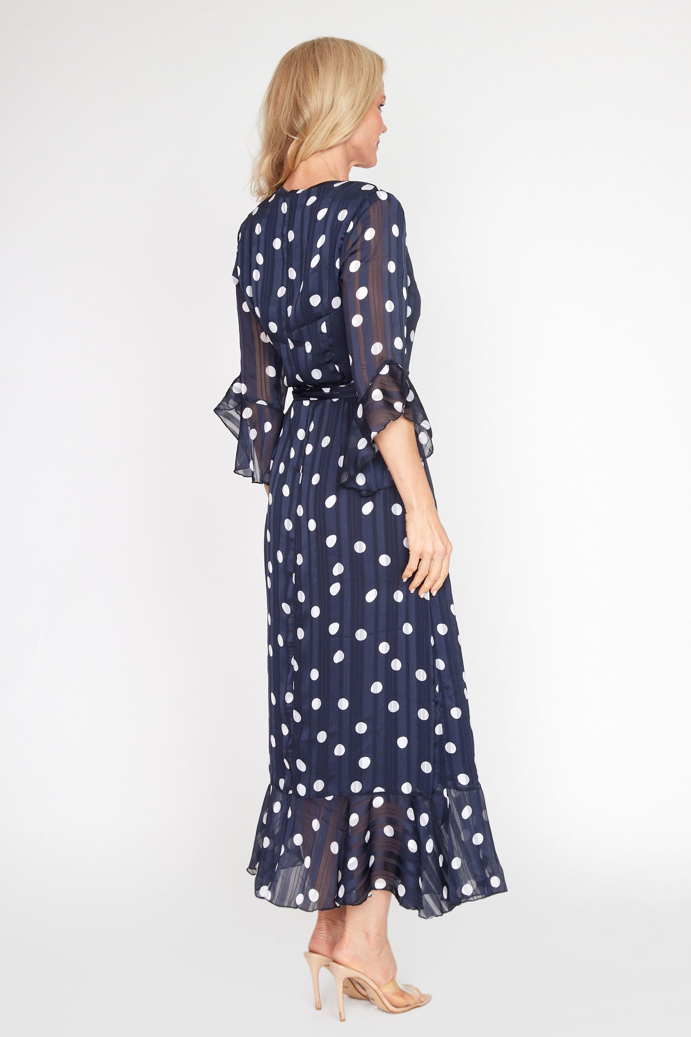 Nautical Polka Dot Wrap Dress (Long)