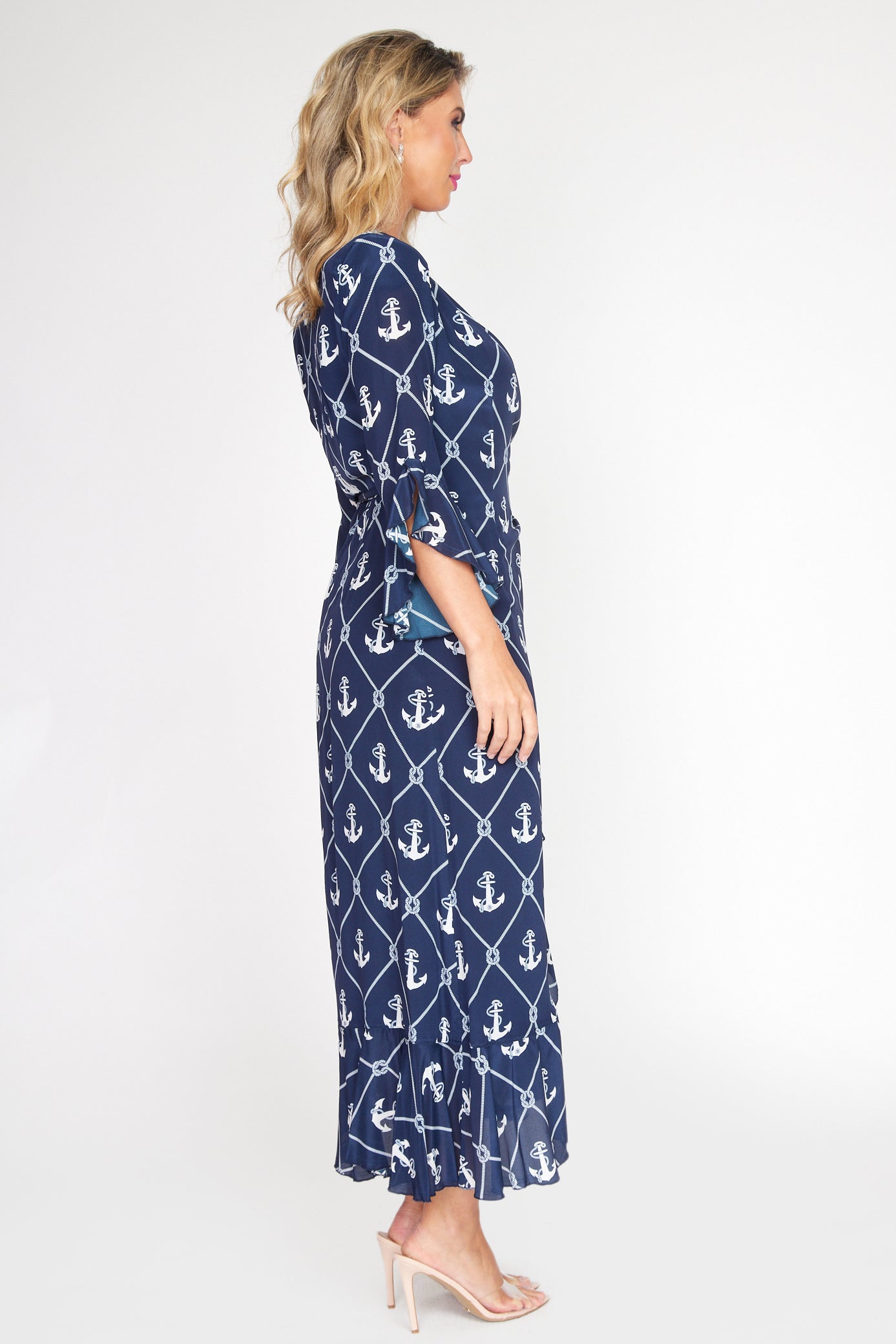 Nautical Anchor Wrap Dress Long