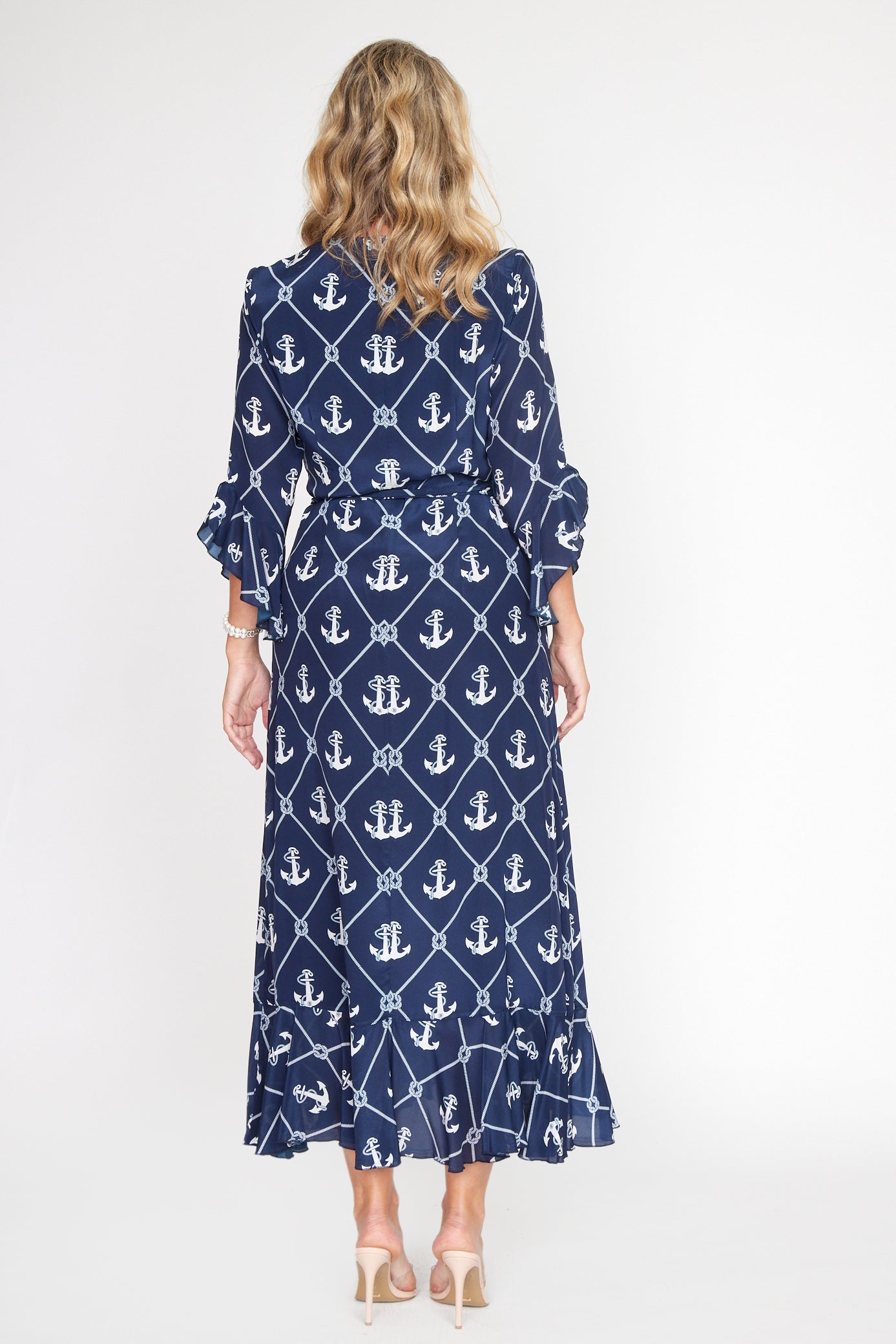 Nautical Anchor Wrap Dress Long