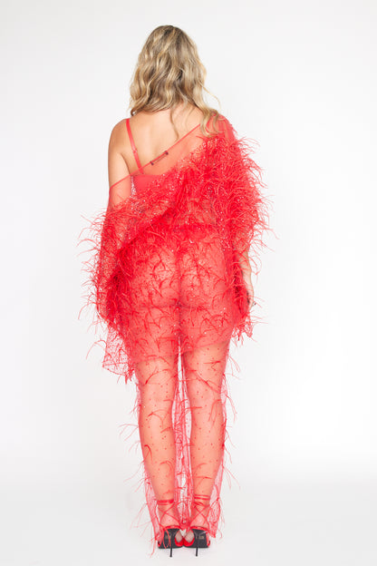 Red Crystal Feather Pant