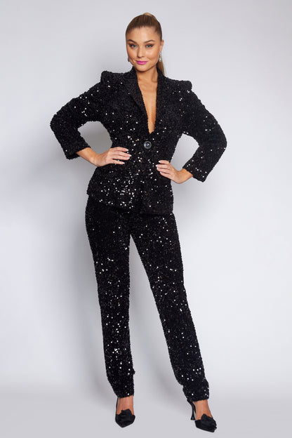 Black Velvet Sequin Classic Jacket