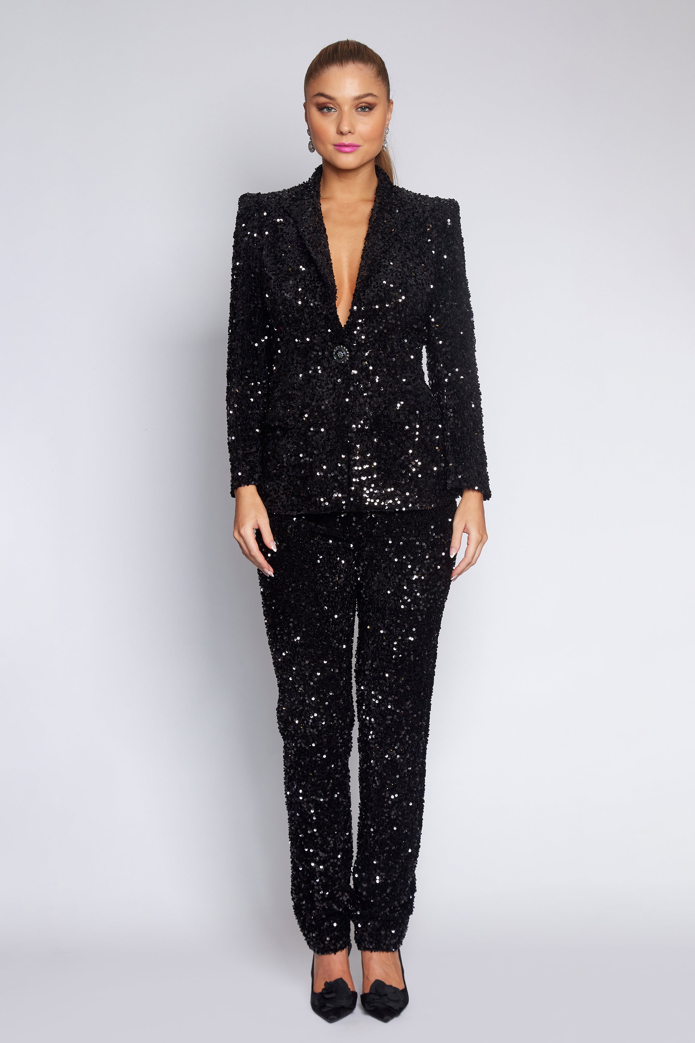 Black Velvet Sequin Classic Jacket