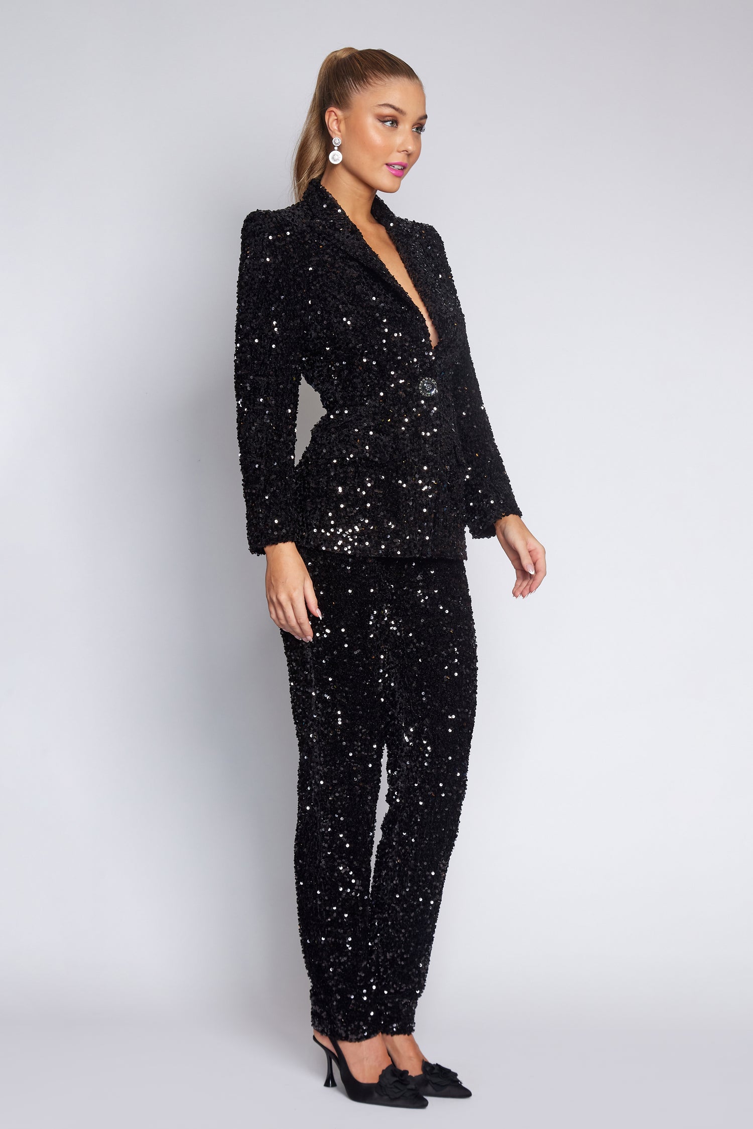 Black Velvet Sequin Classic Jacket