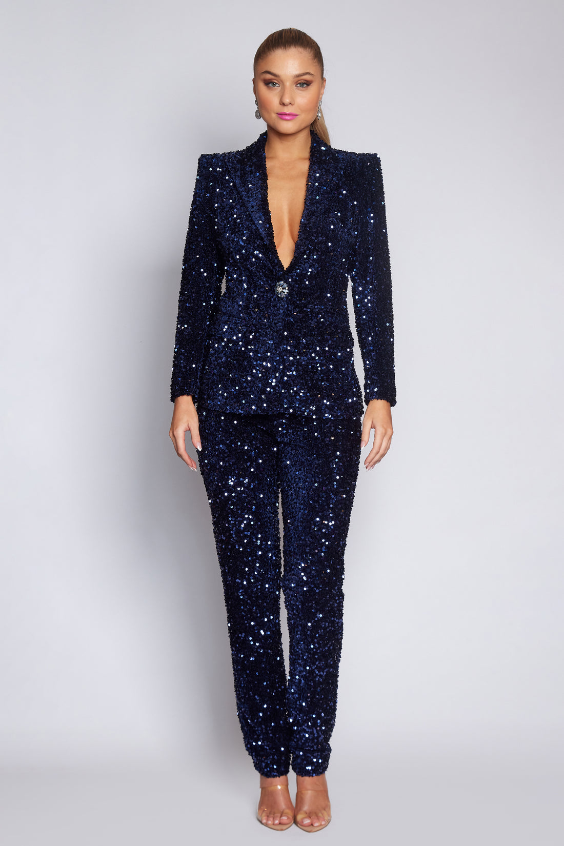 Navy Velvet Sequin Classic Pant