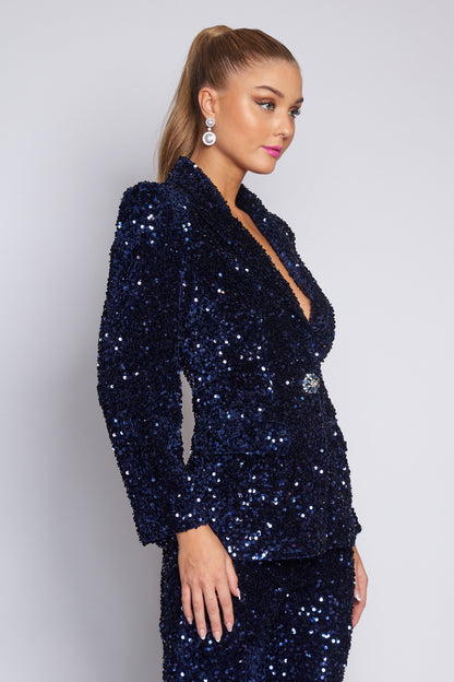 Navy Velvet Sequin Classic Jacket