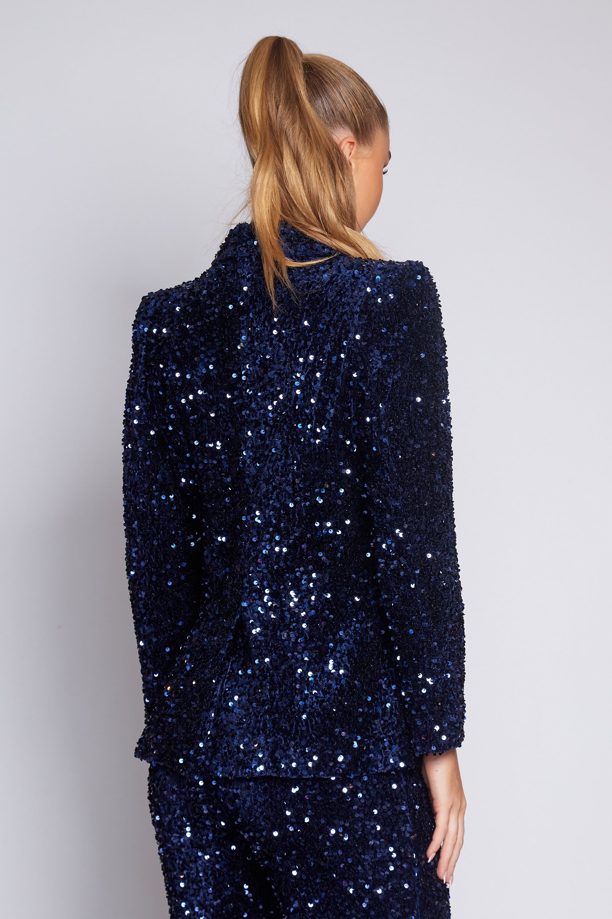 Navy Velvet Sequin Classic Jacket