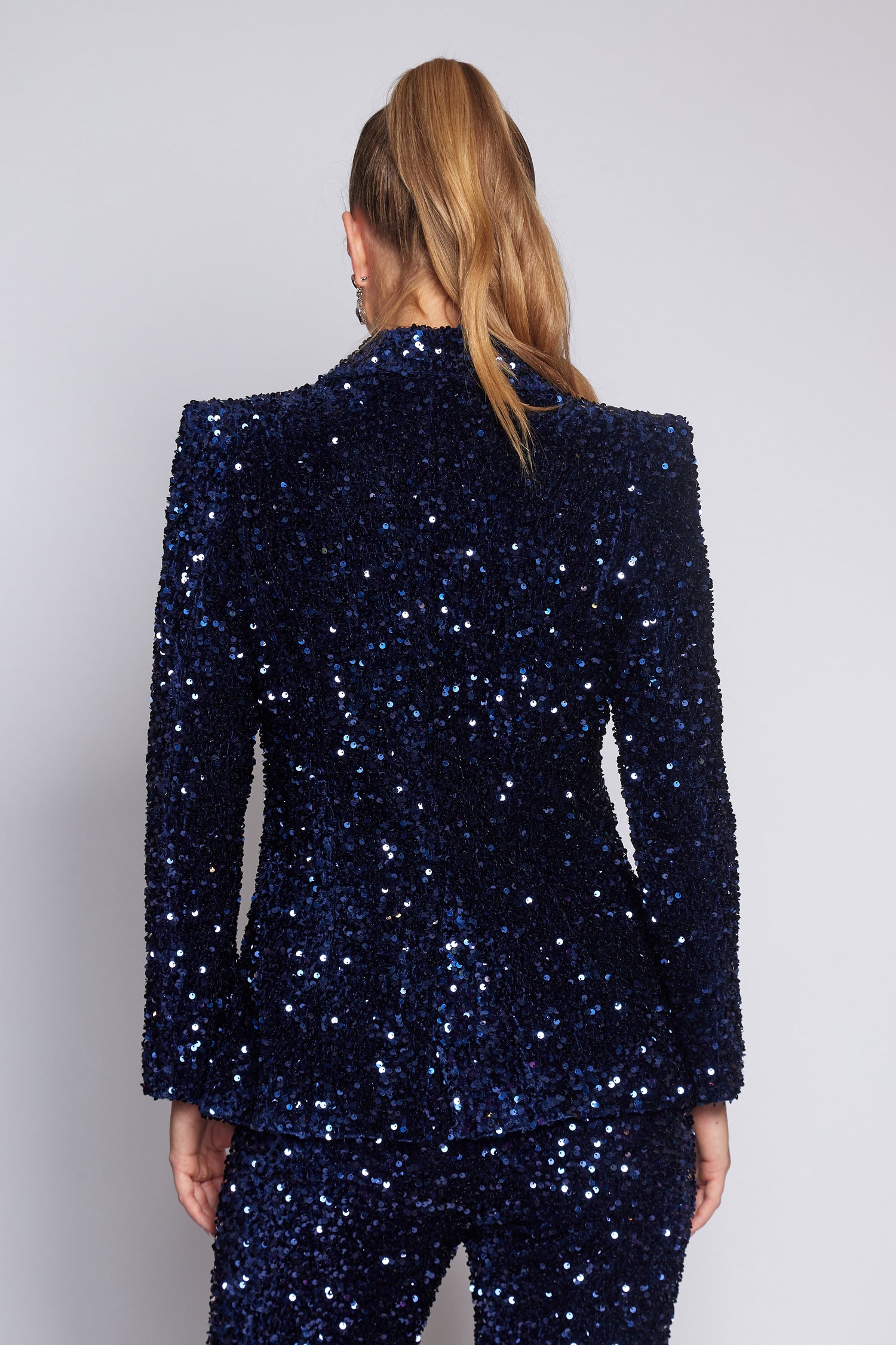 Navy Velvet Sequin Classic Jacket