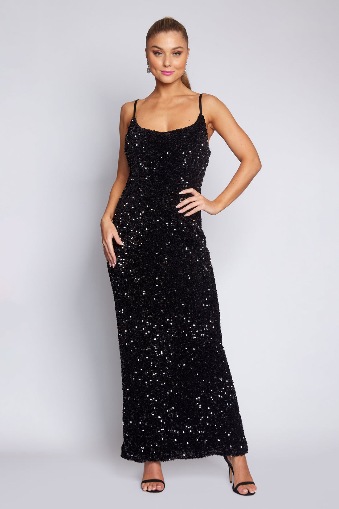 Black Velvet Sequin Slip Dress