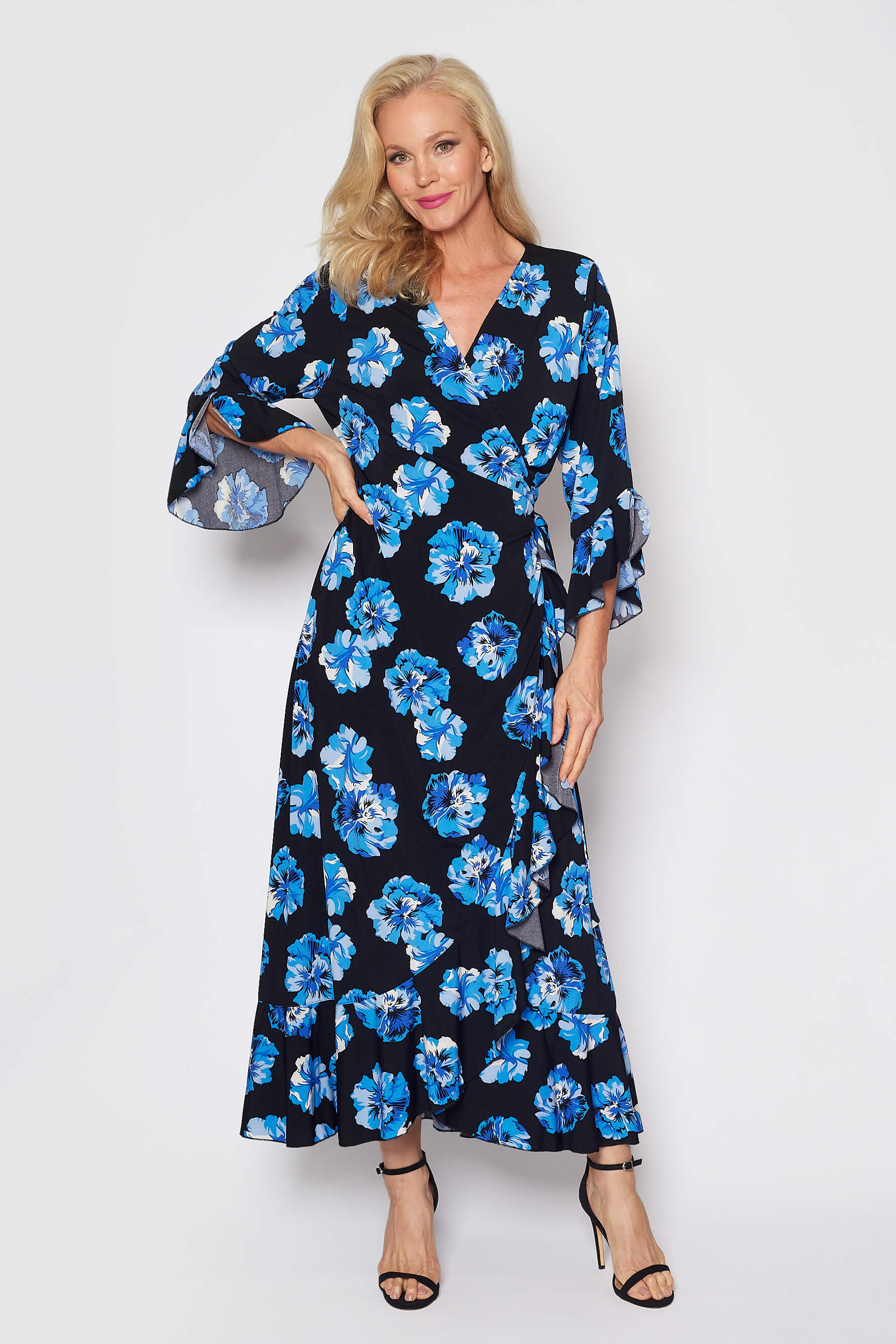Jersey Wrap Dress (Aqua and Black Floral)
