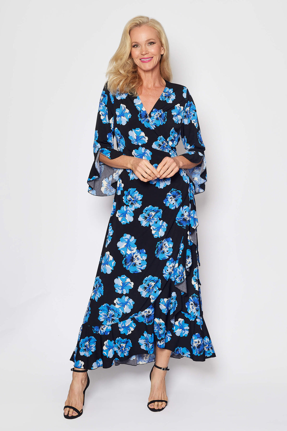 Jersey Wrap Dress (Aqua and Black Floral)