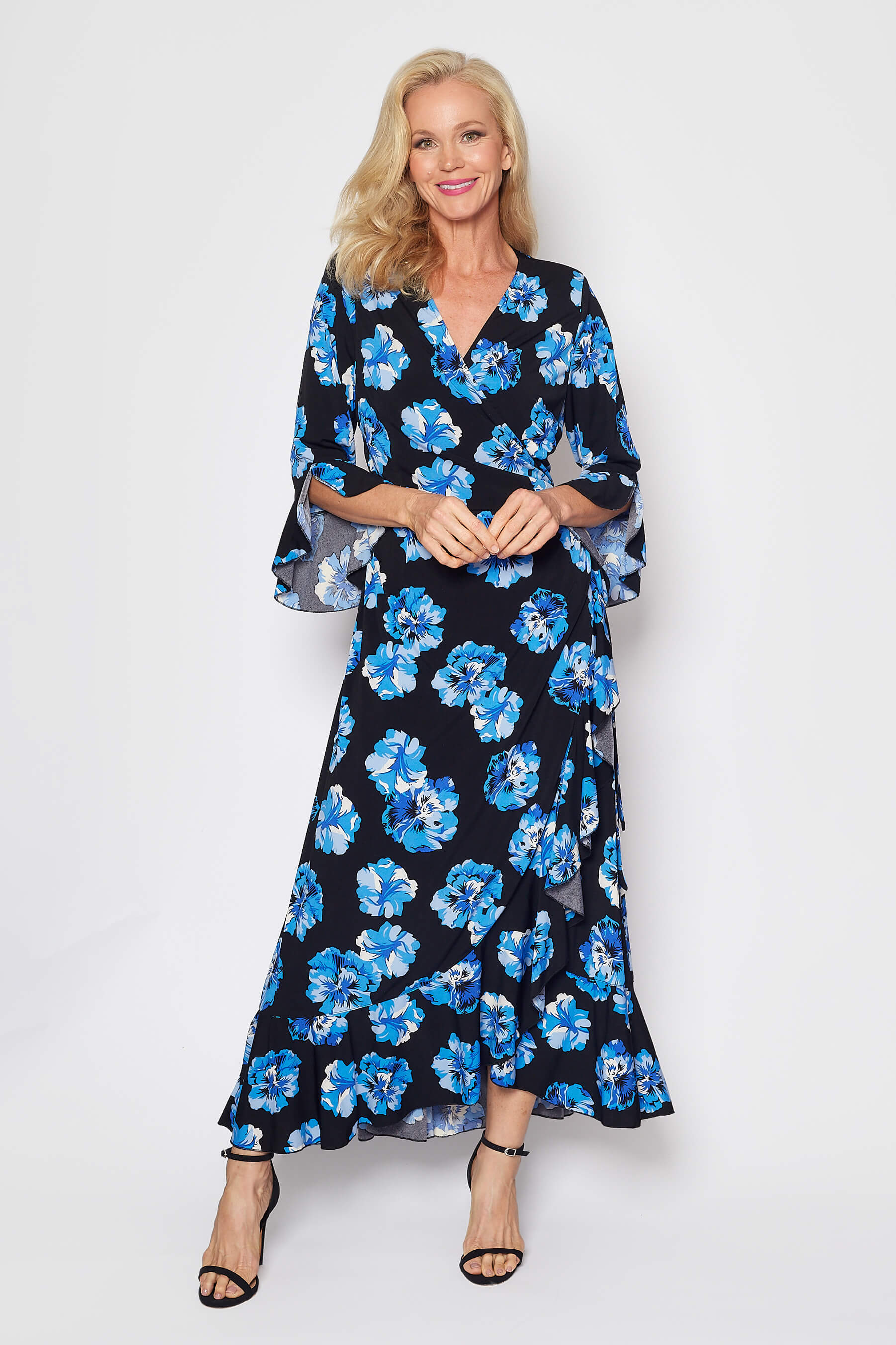 Jersey Wrap Dress (Aqua and Black Floral)
