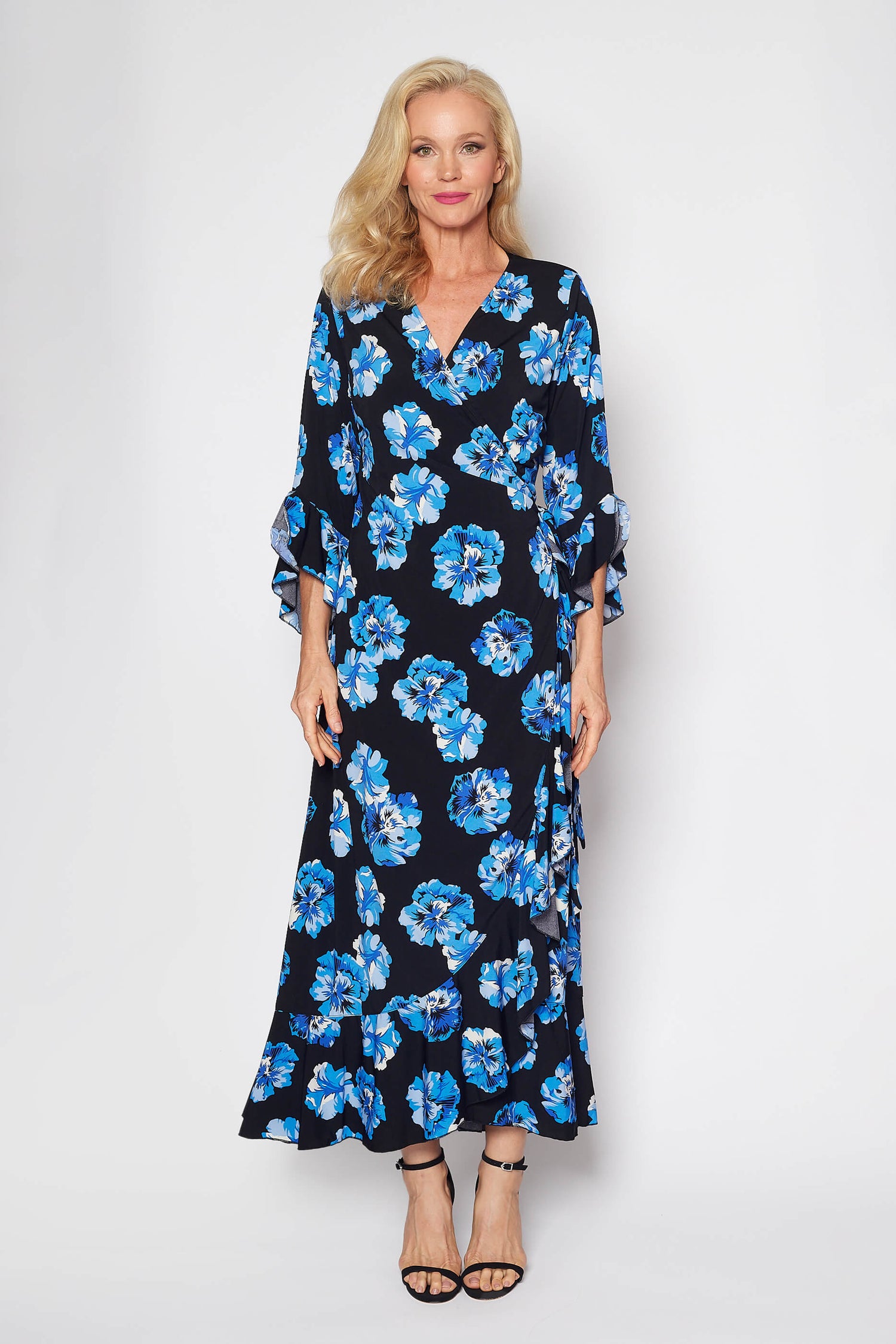 Jersey Wrap Dress (Aqua and Black Floral)
