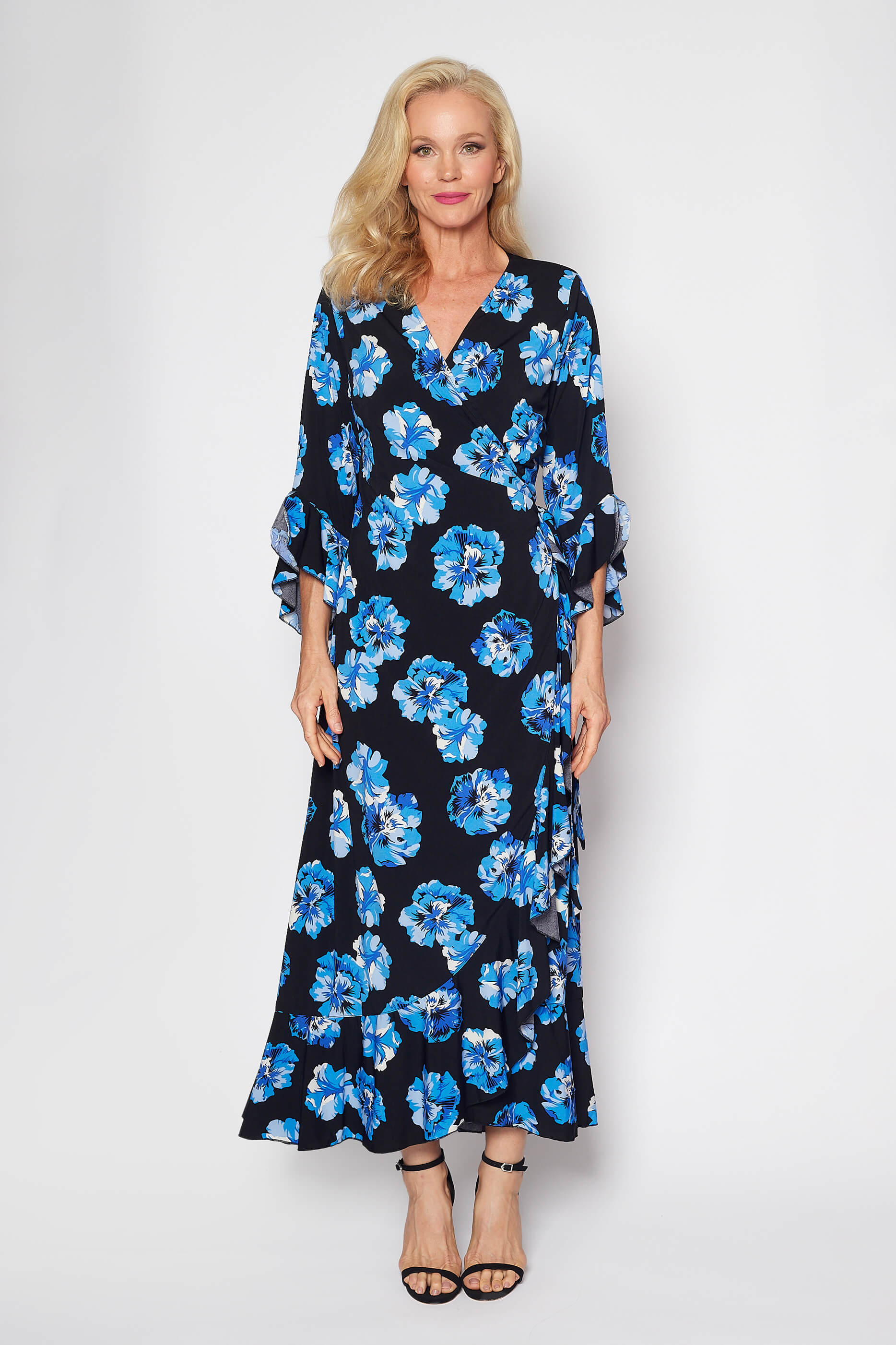 Jersey Wrap Dress (Aqua and Black Floral)