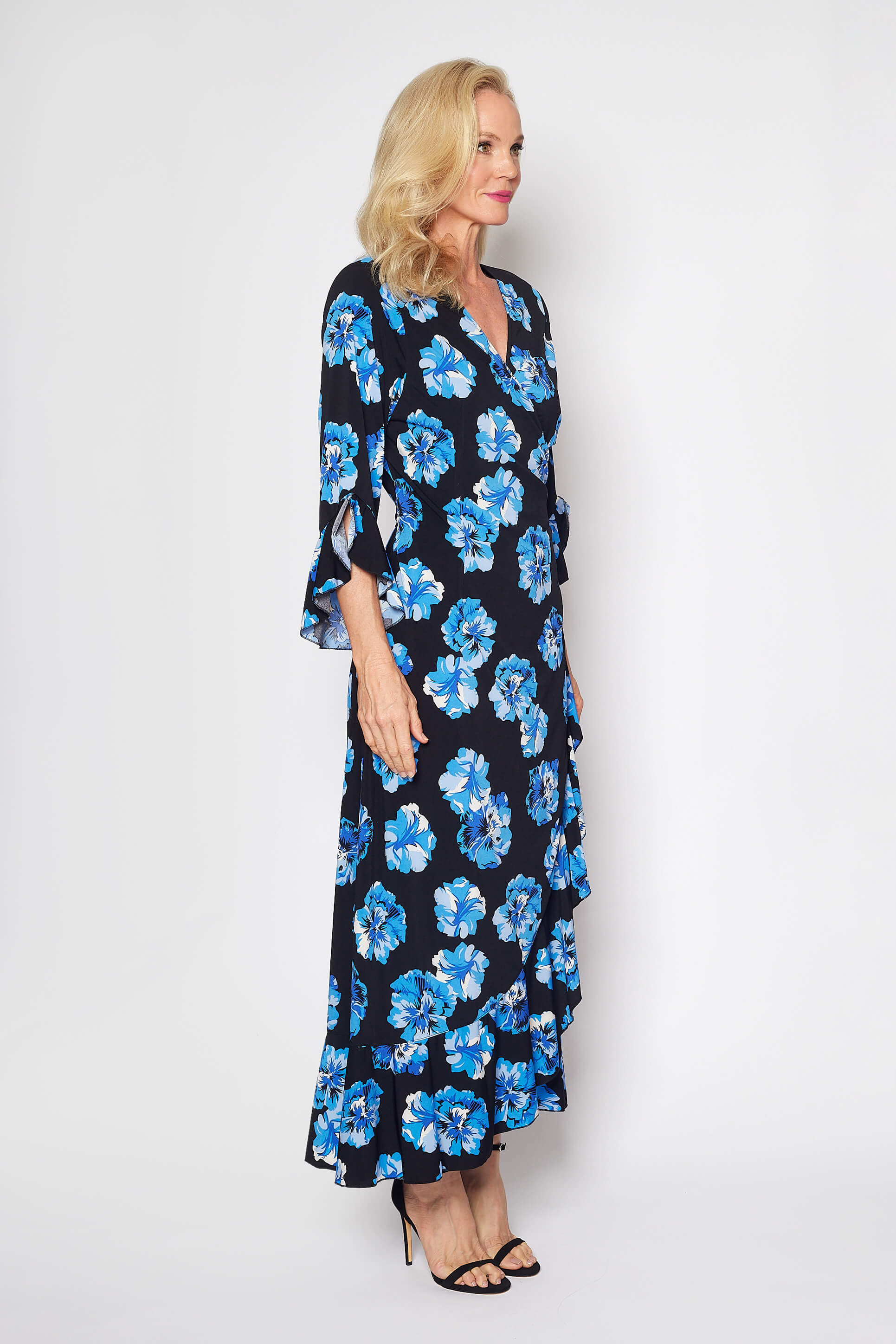 Jersey Wrap Dress (Aqua and Black Floral)