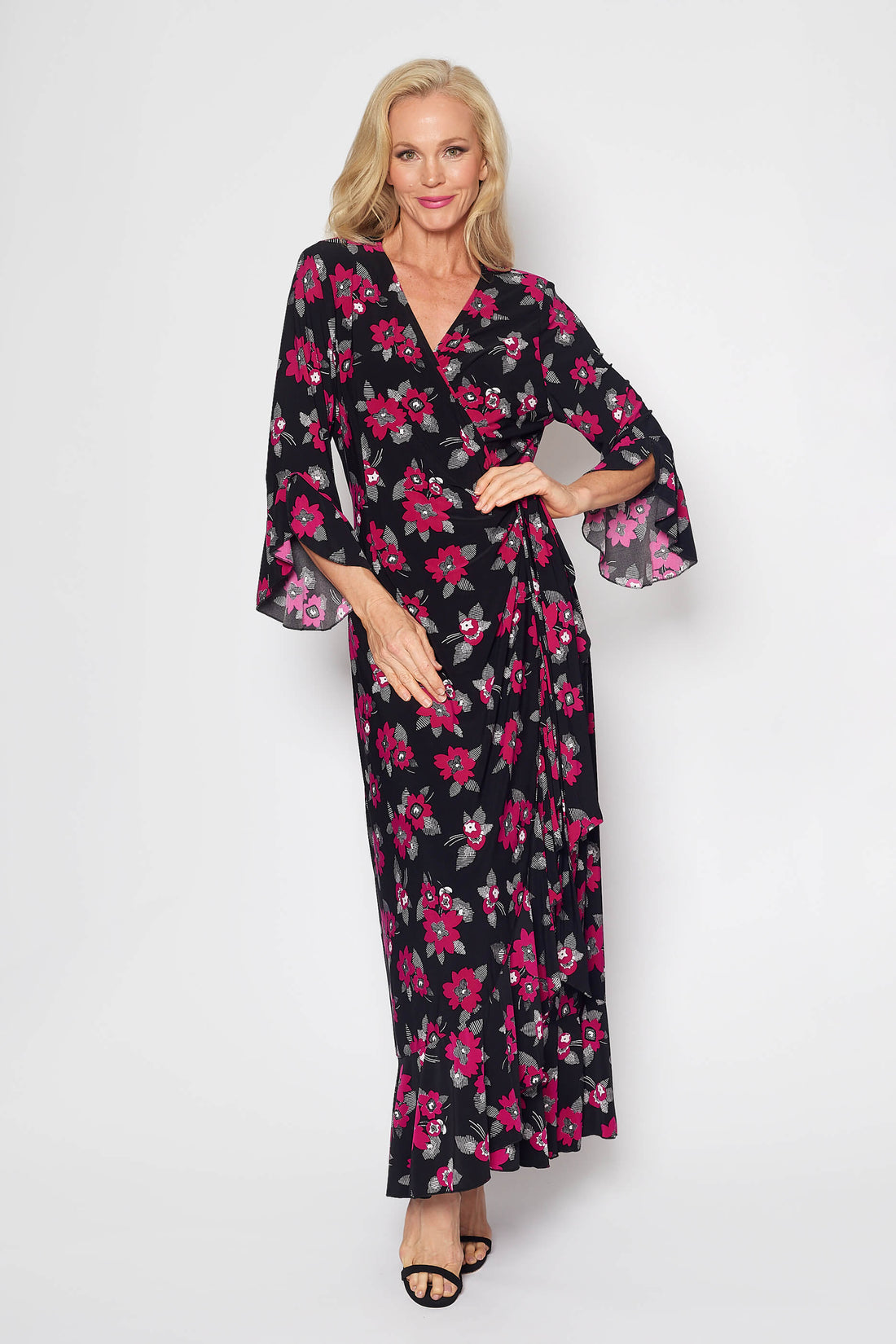 Jersey Wrap Dress (Cerise and Black)
