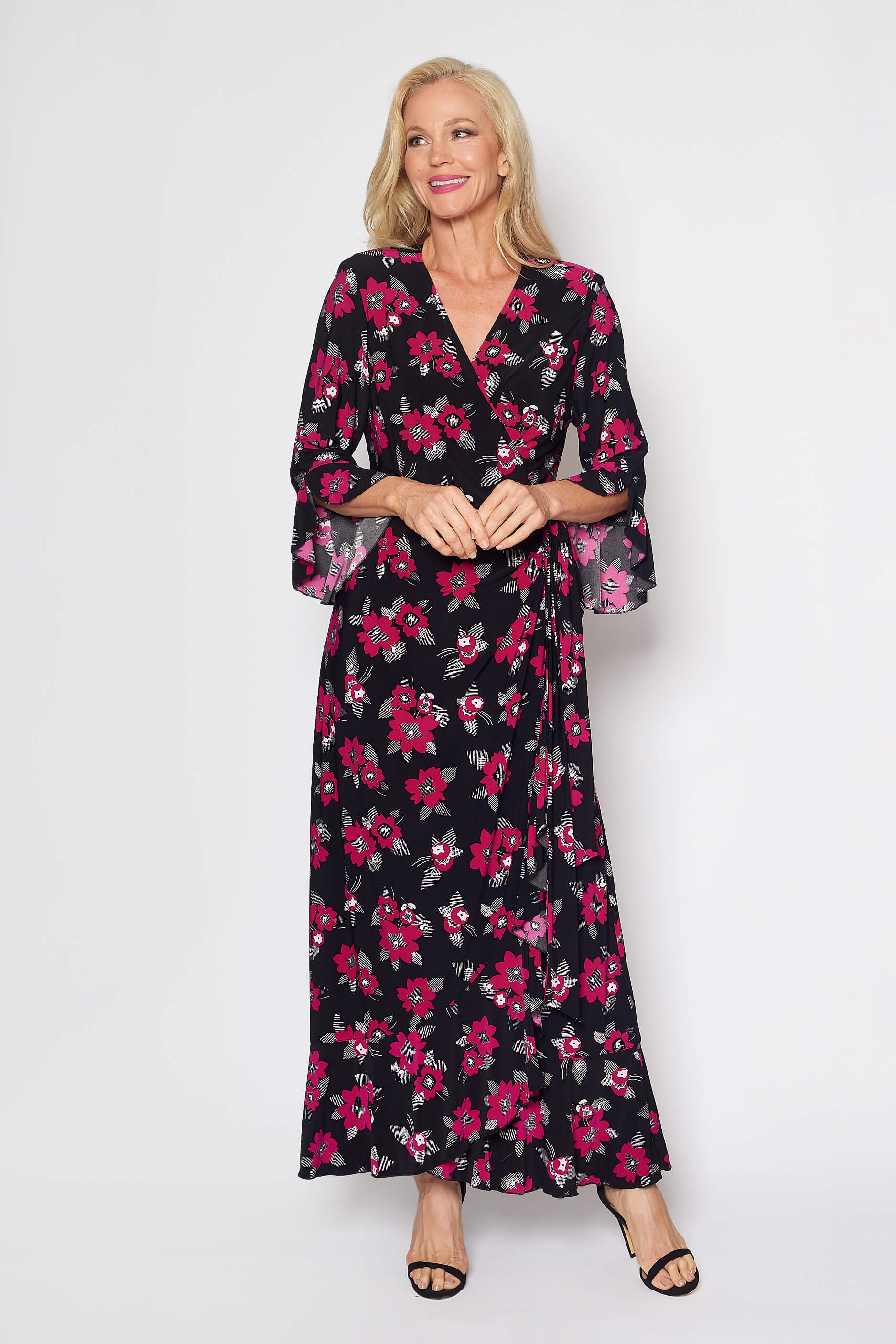 Jersey Wrap Dress (Cerise and Black)