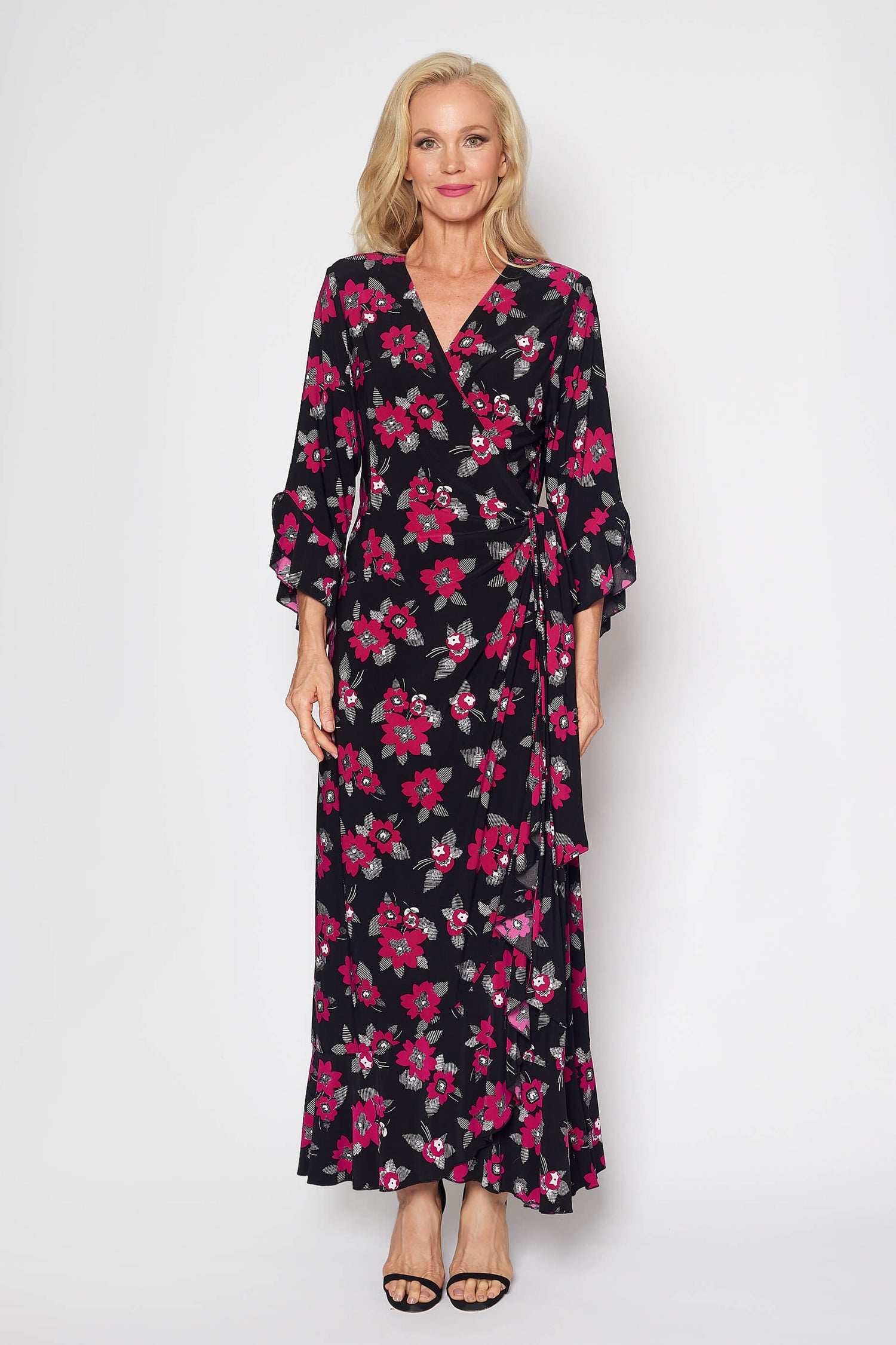 Jersey Wrap Dress (Cerise and Black)