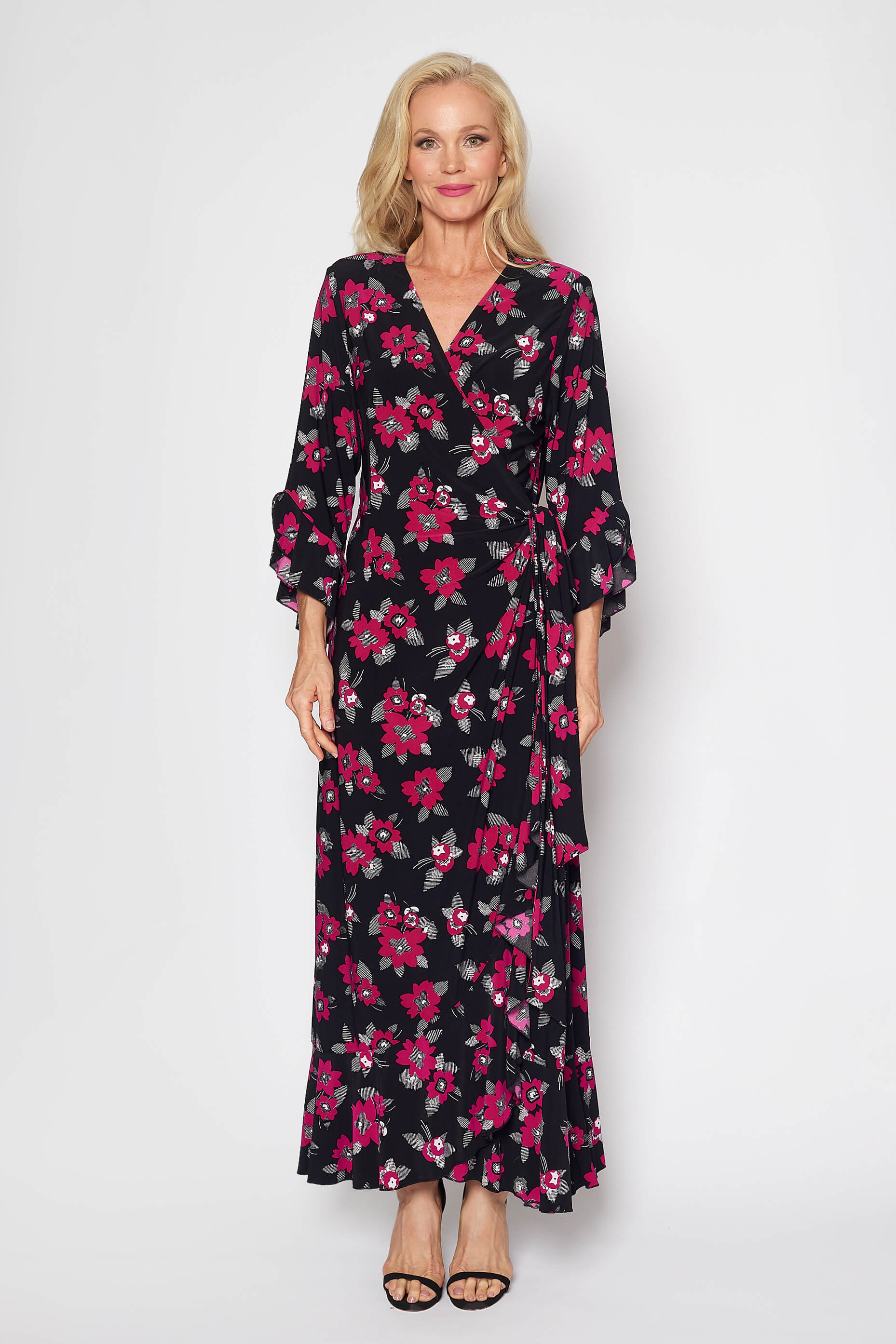 Jersey Wrap Dress (Cerise and Black)