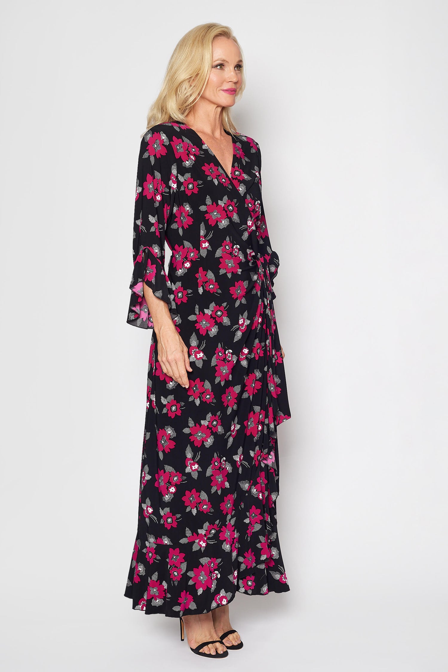 Jersey Wrap Dress (Cerise and Black)