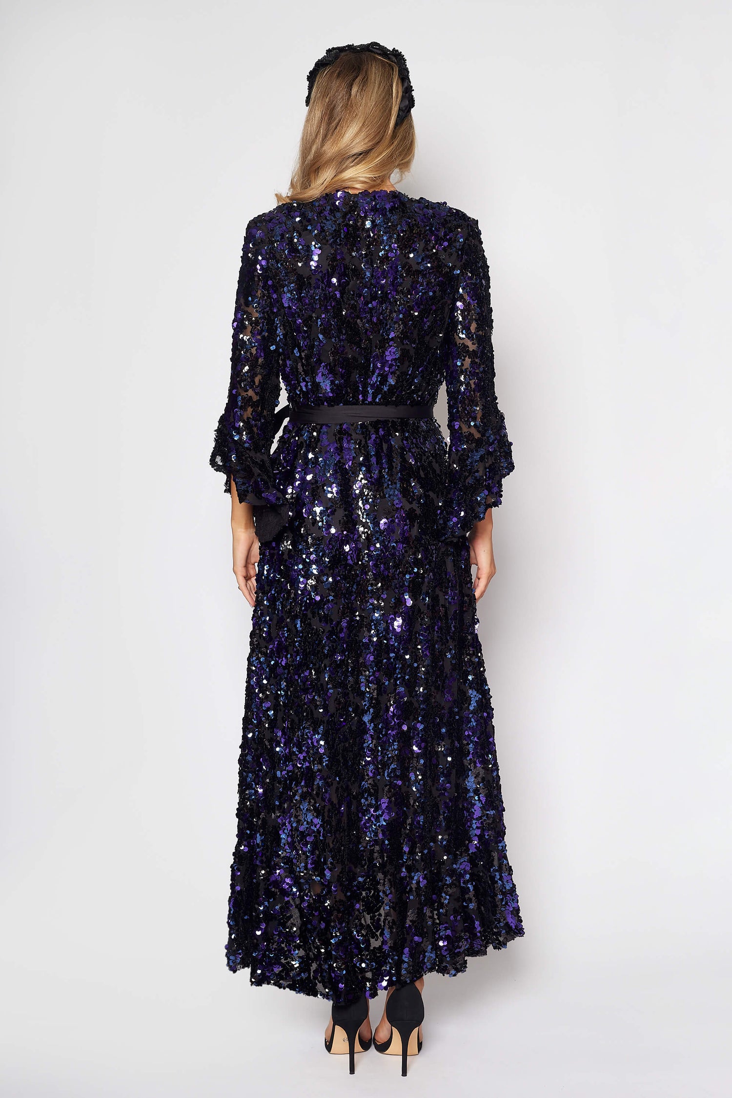 Black and Purple Sequin Gala Wrap Ddress