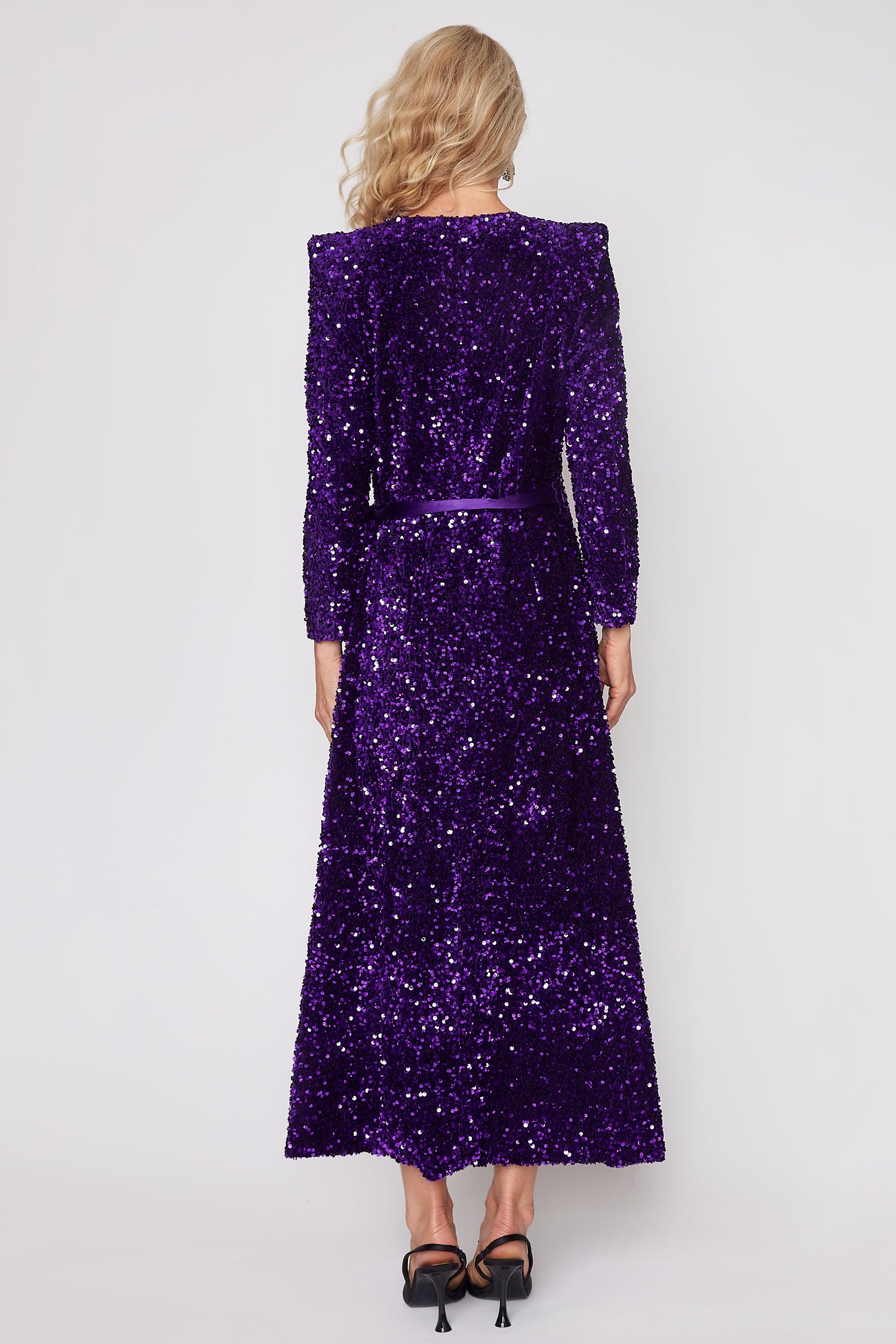 Purple Sequin Wrap Dress