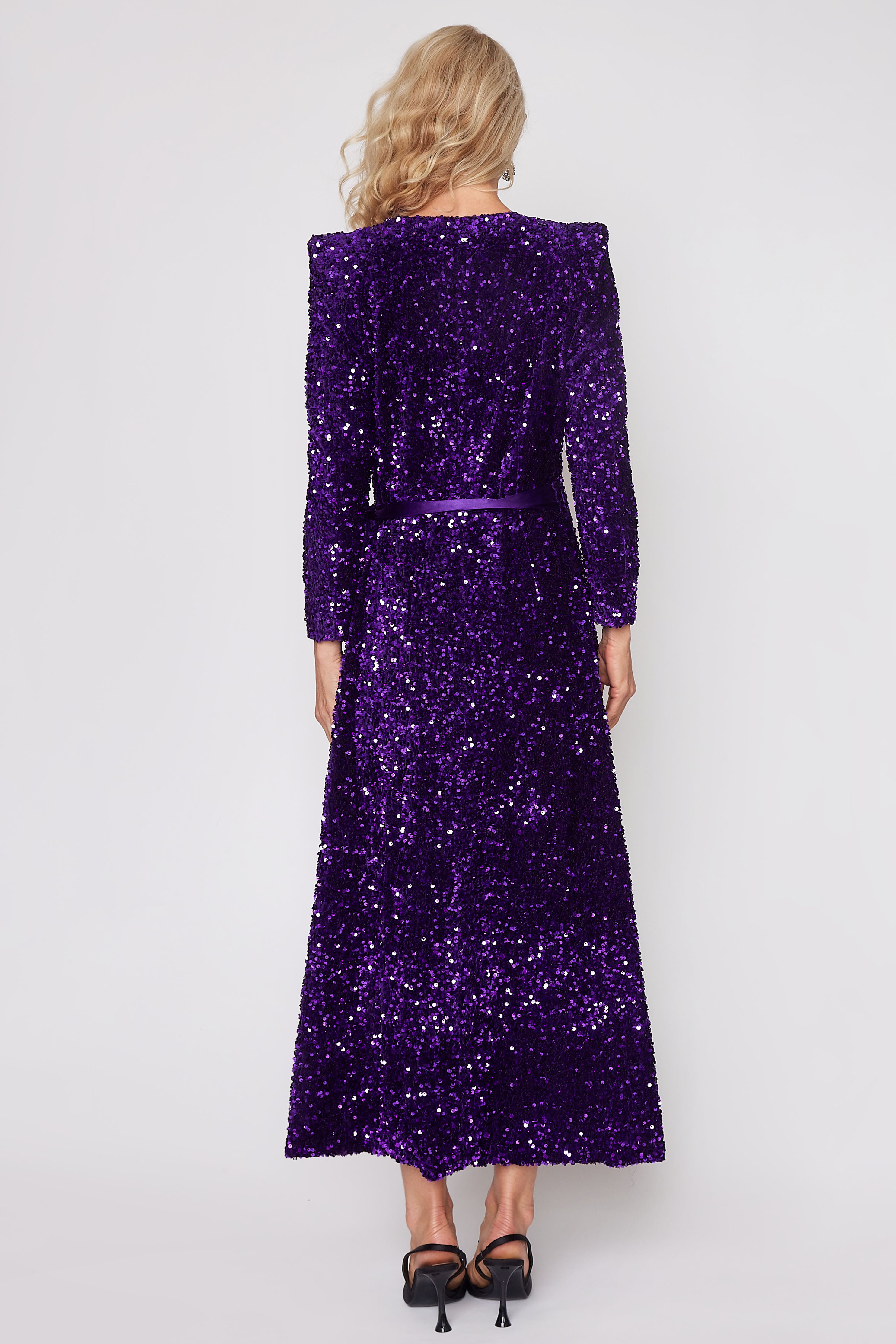 Purple Sequin Wrap Dress
