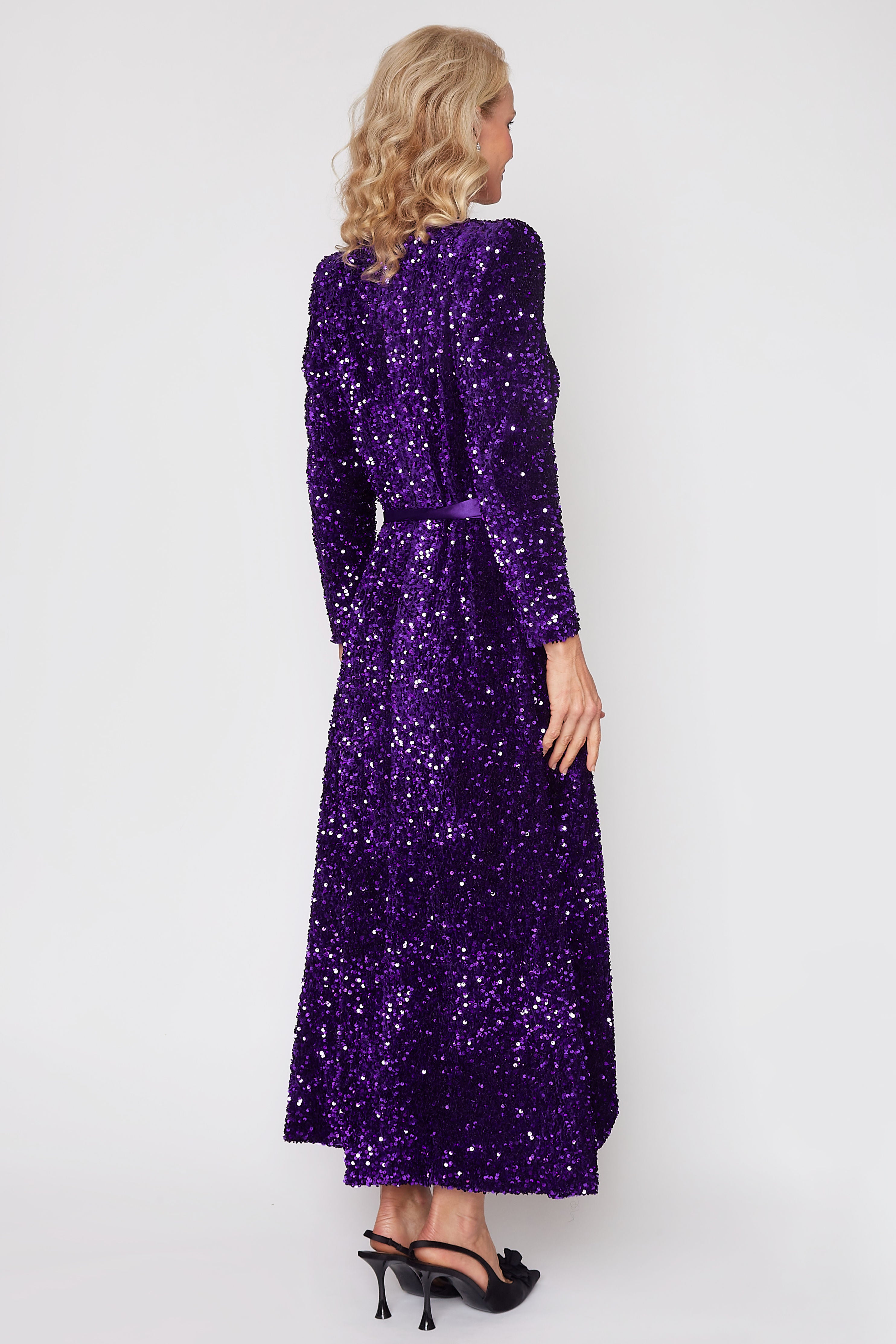 Purple Sequin Wrap Dress