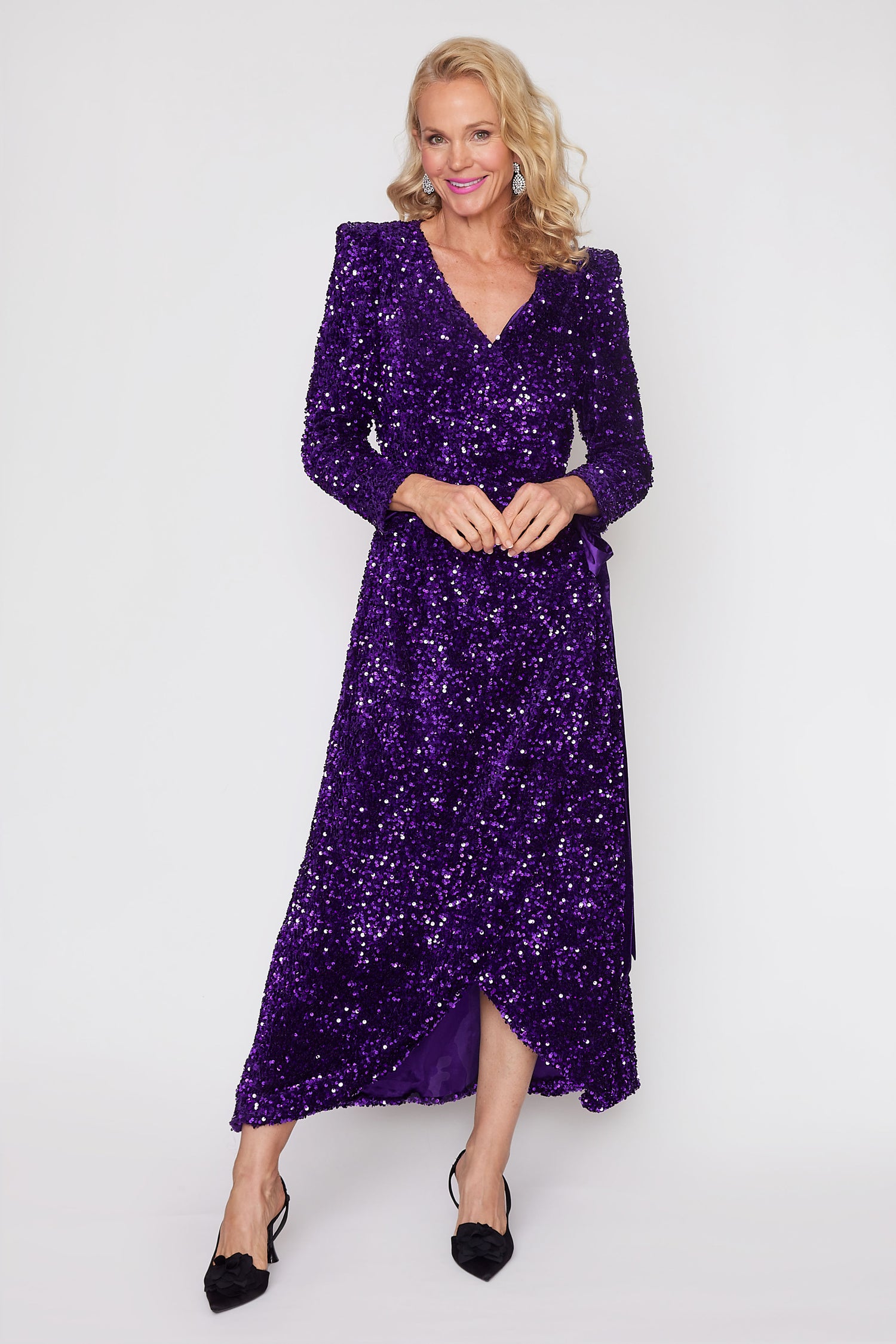 Purple Sequin Wrap Dress