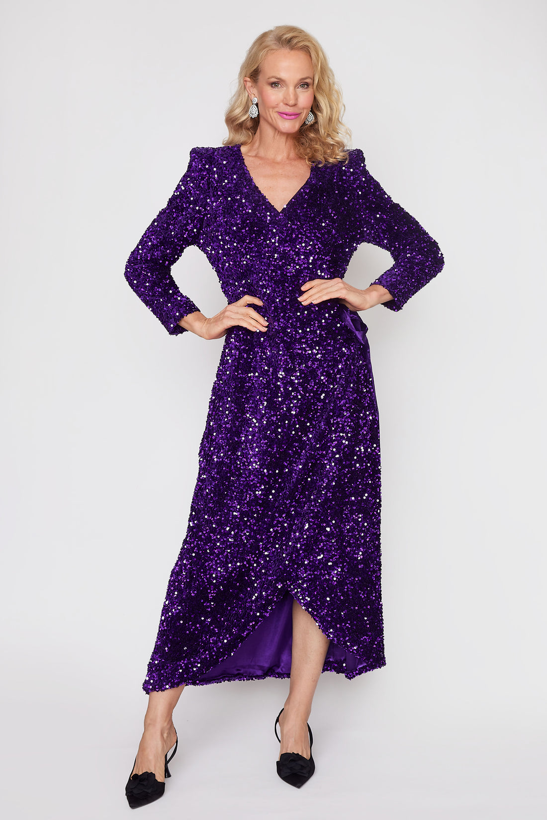 Purple Sequin Wrap Dress